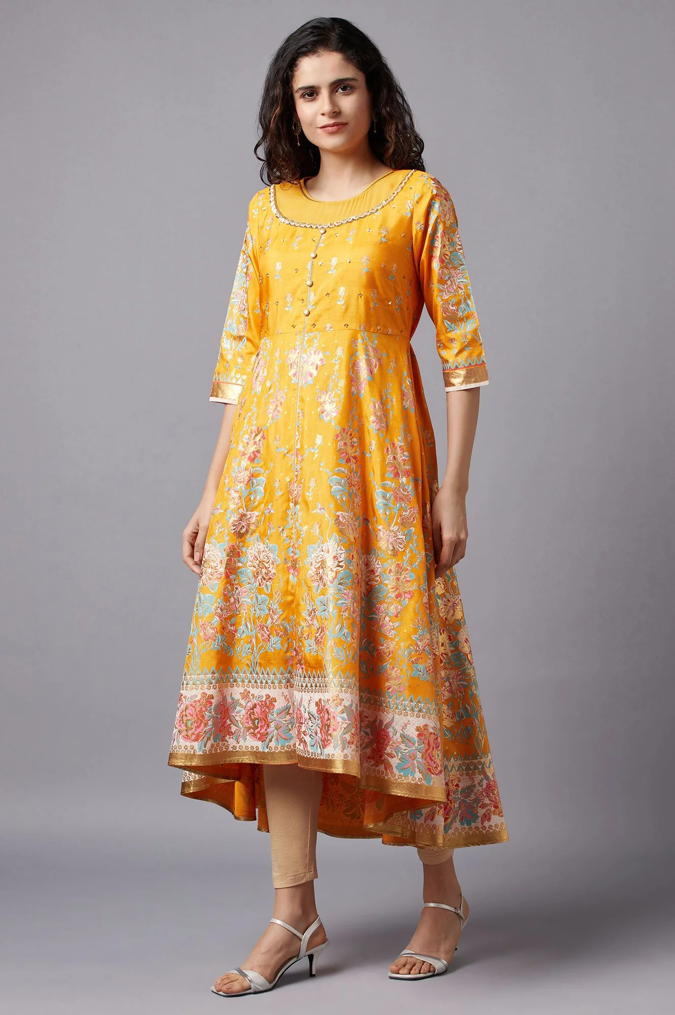 Orange Flared Embroidered kurta - Image 3