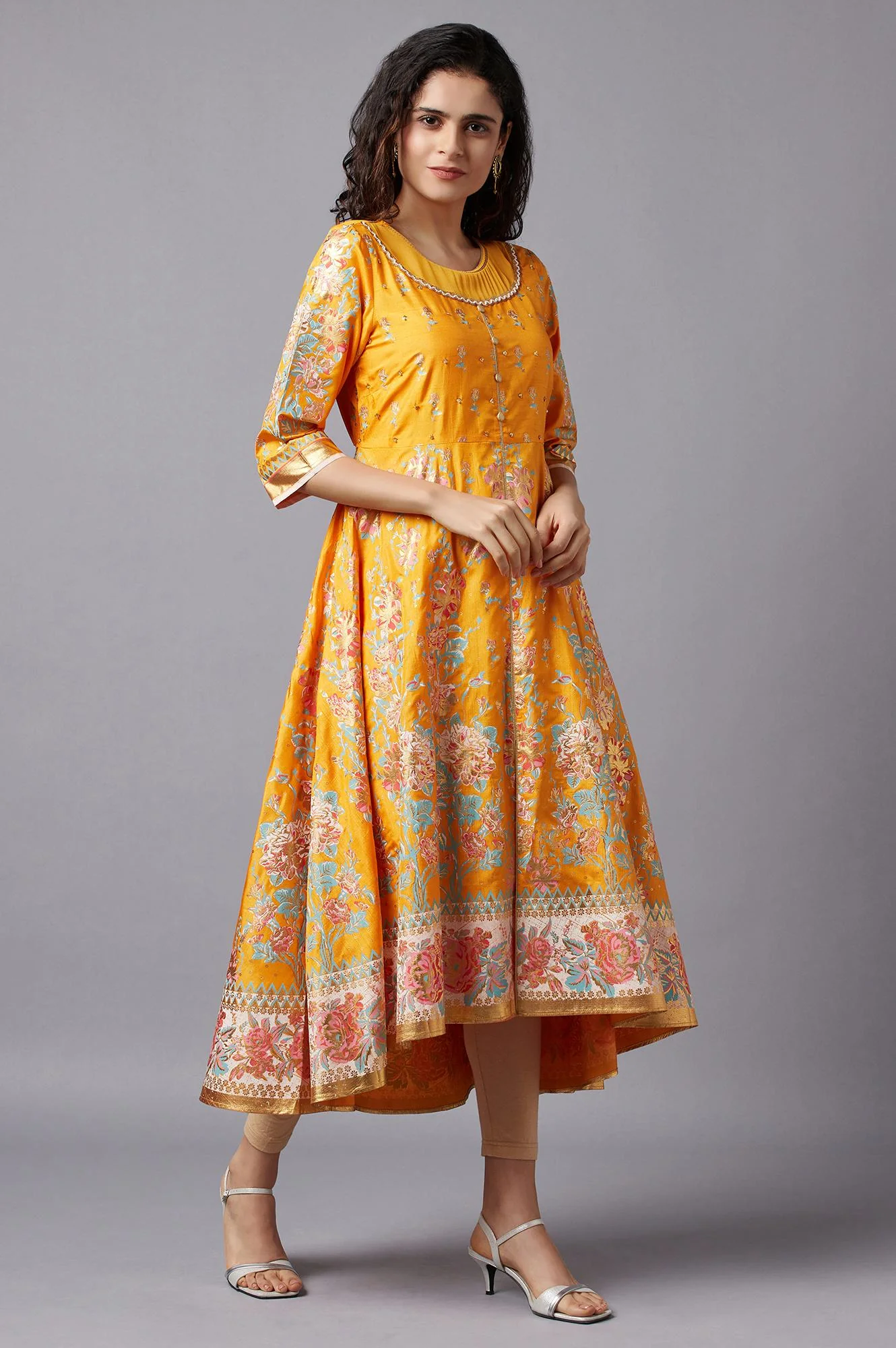 Orange Flared Embroidered kurta - Image 4