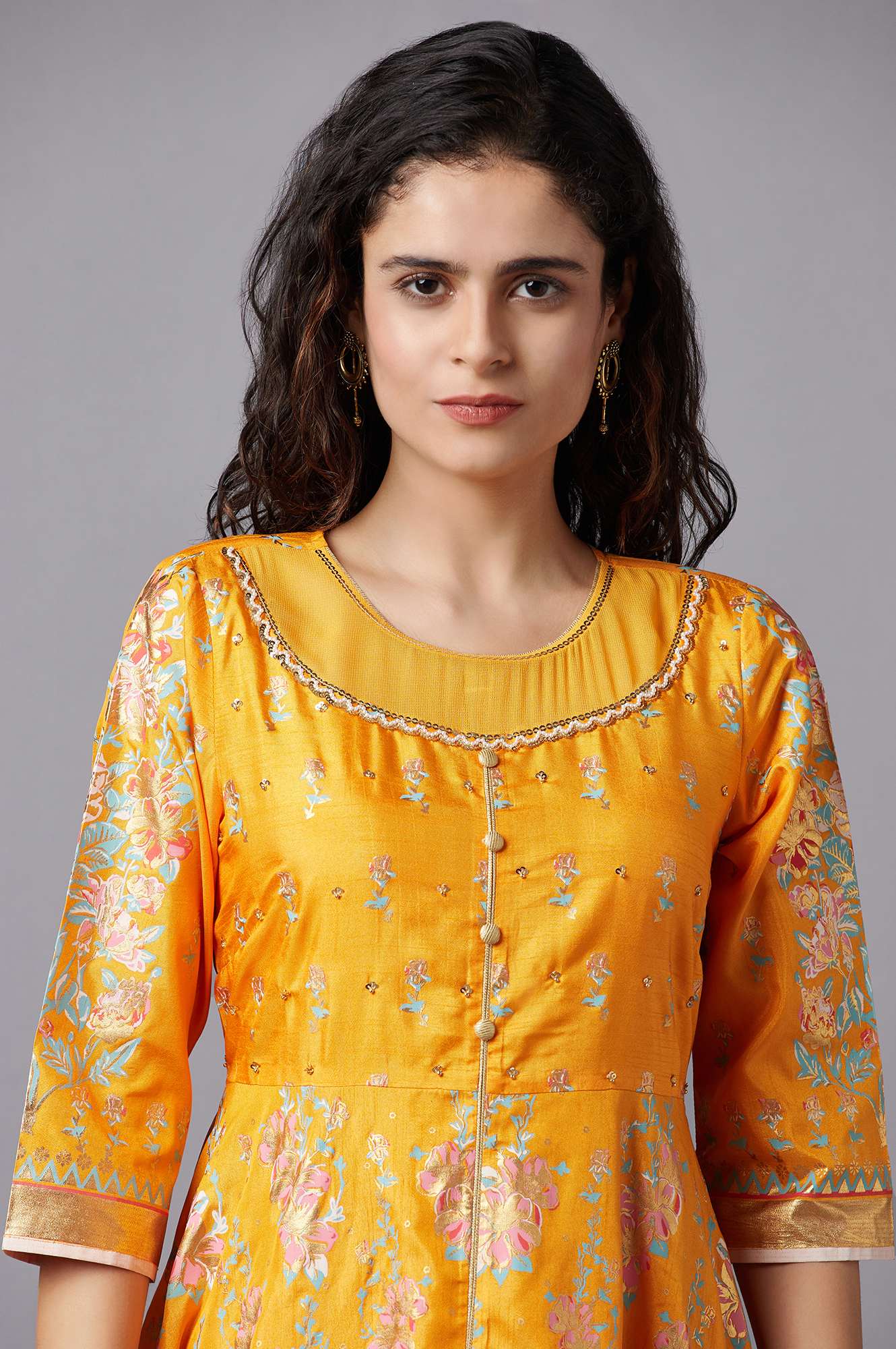 Orange Flared Embroidered kurta - Image 5