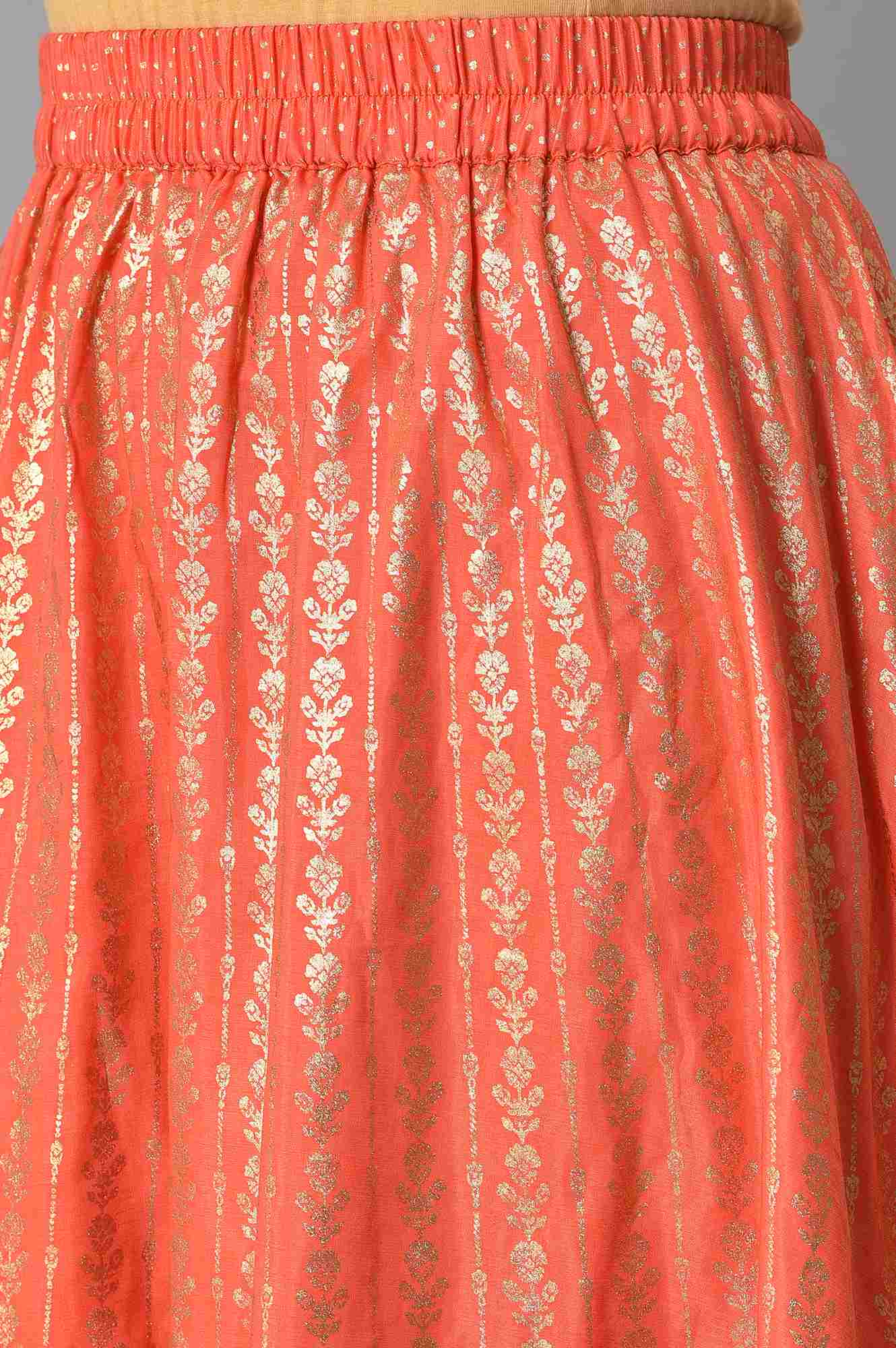 Orange Foil Printed Flared Skirt - Image 7