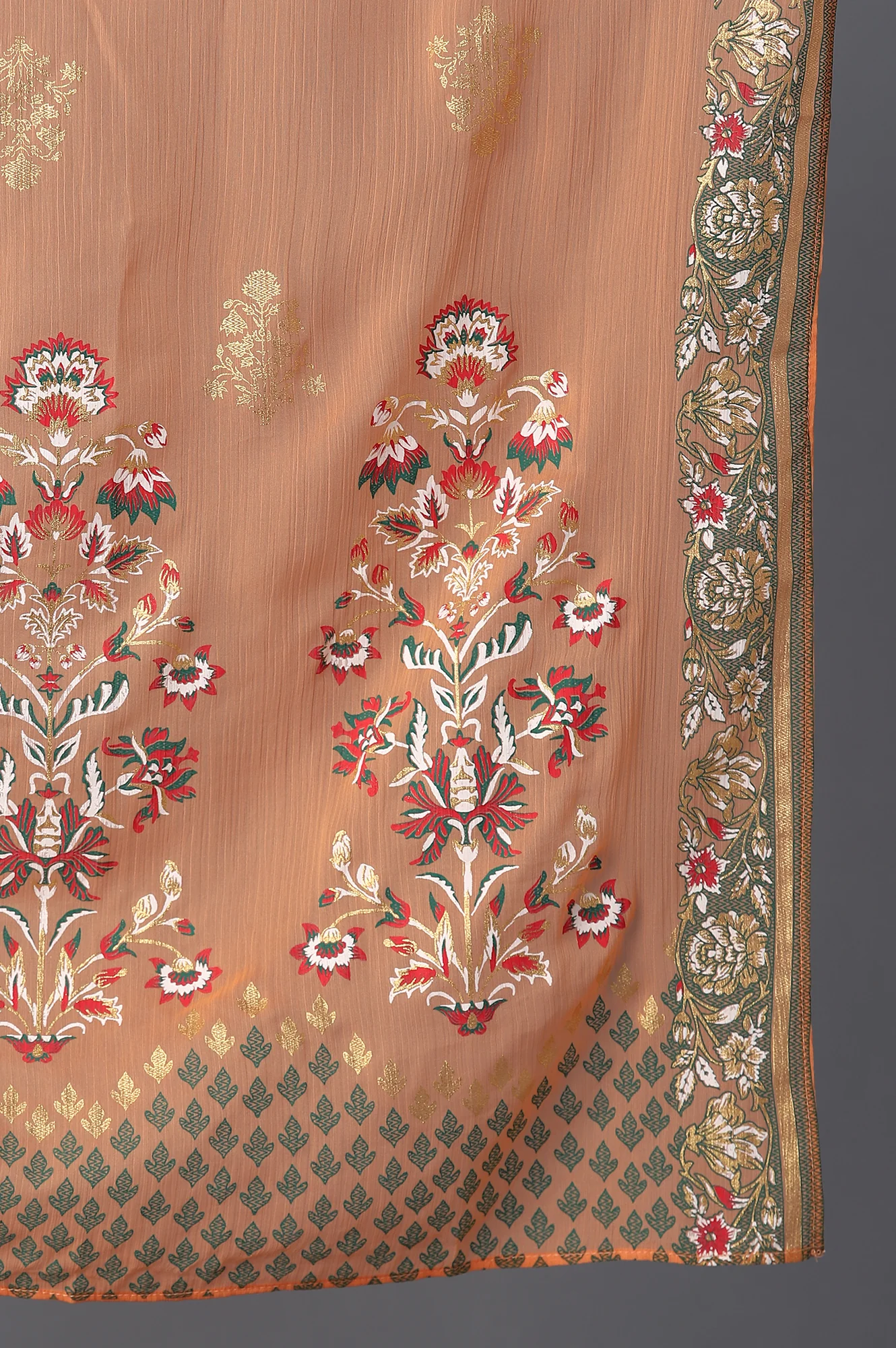 Orange Printed Chiffon Dupatta - Image 4