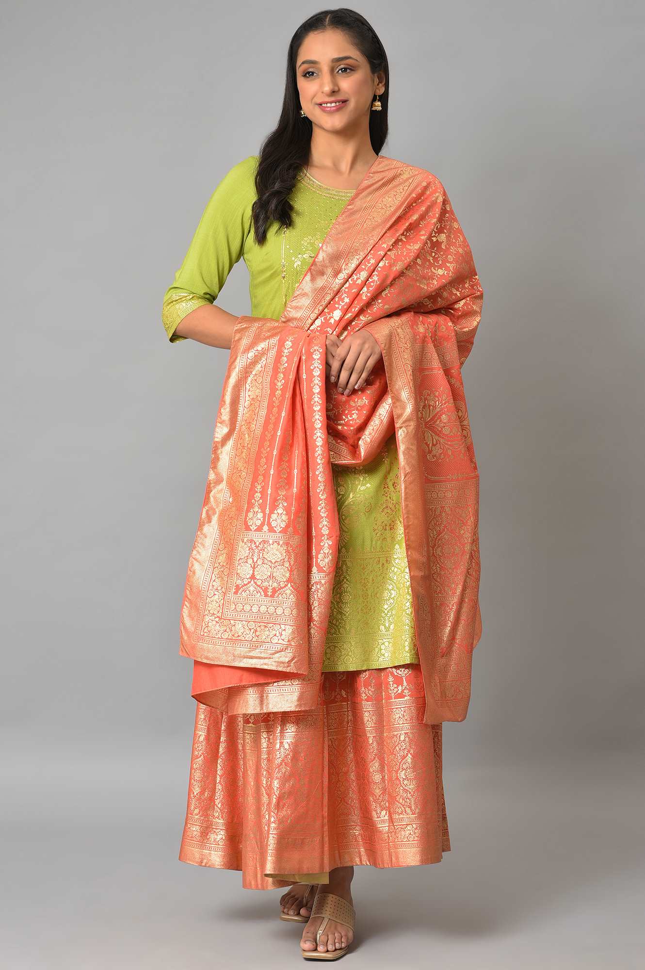 Orange Printed Ethnic Dupatta - Image 3