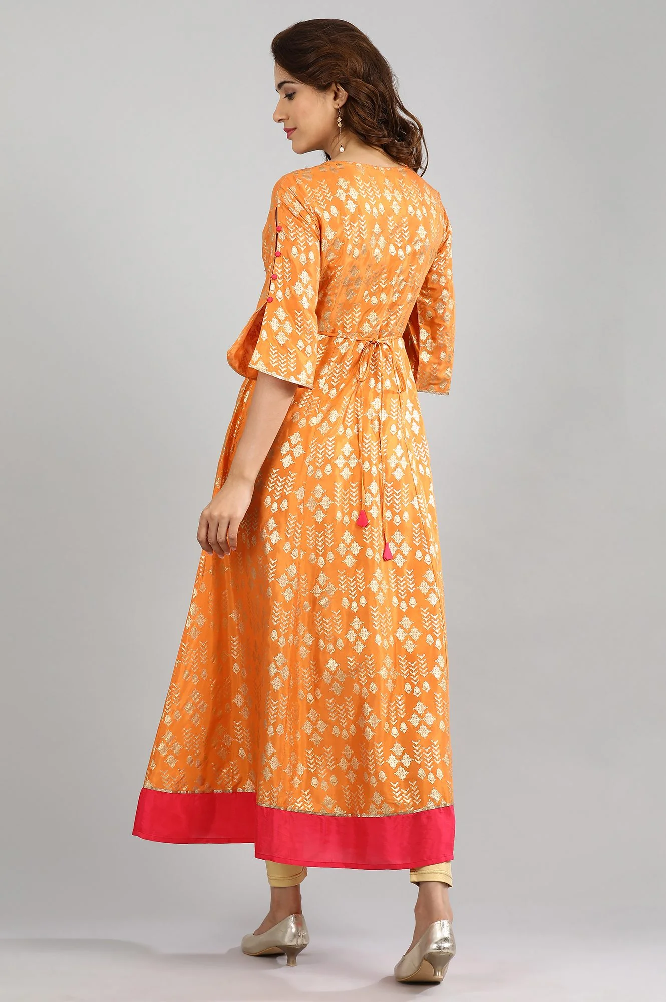 Orange Round Neck A-Line Dress - Image 5