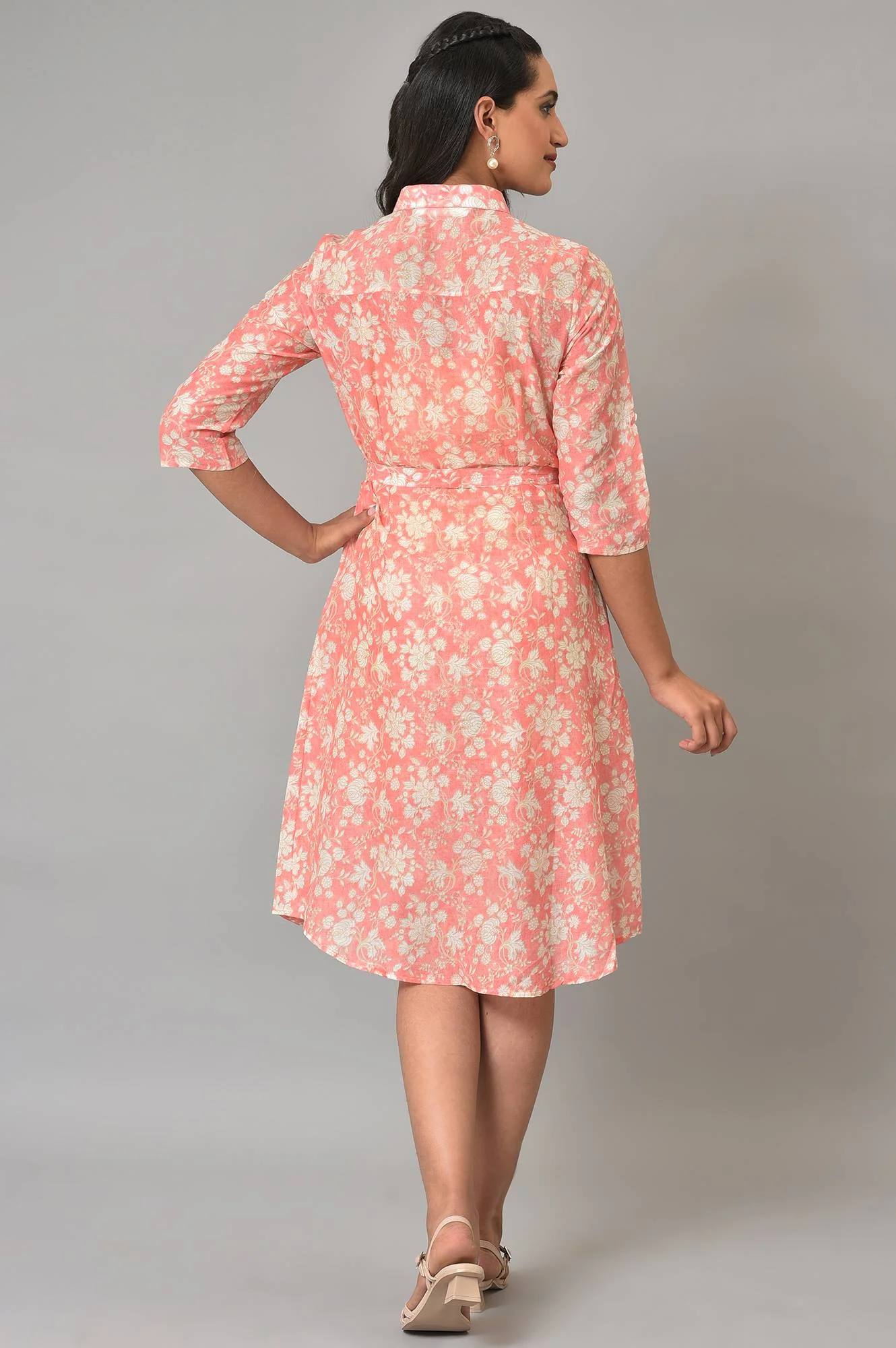 Orange Rounded Hemline Floral Printed Dress - Image 2