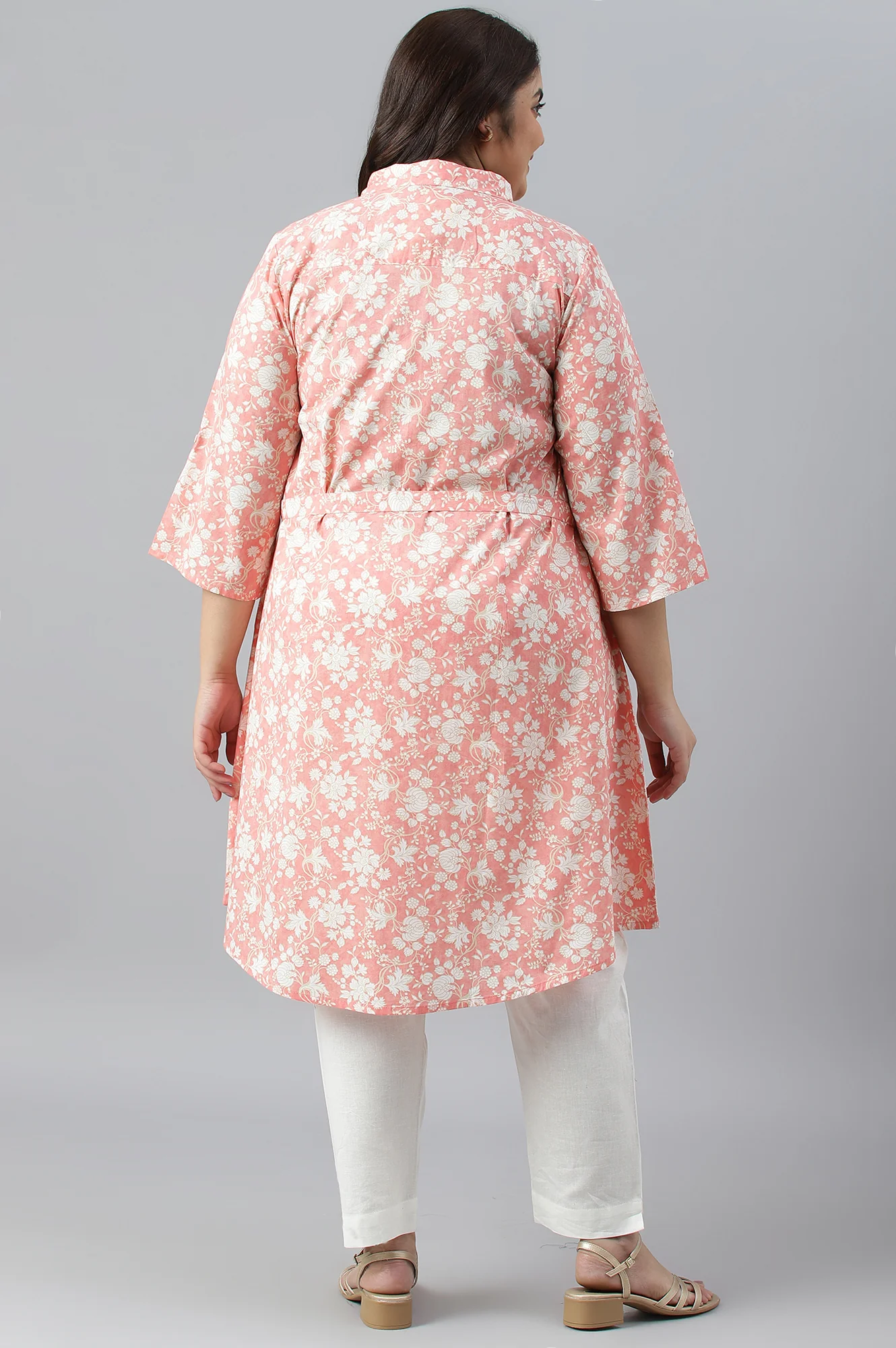 Orange Rounded Hemline Floral Printed Plus Size Dress - Image 2