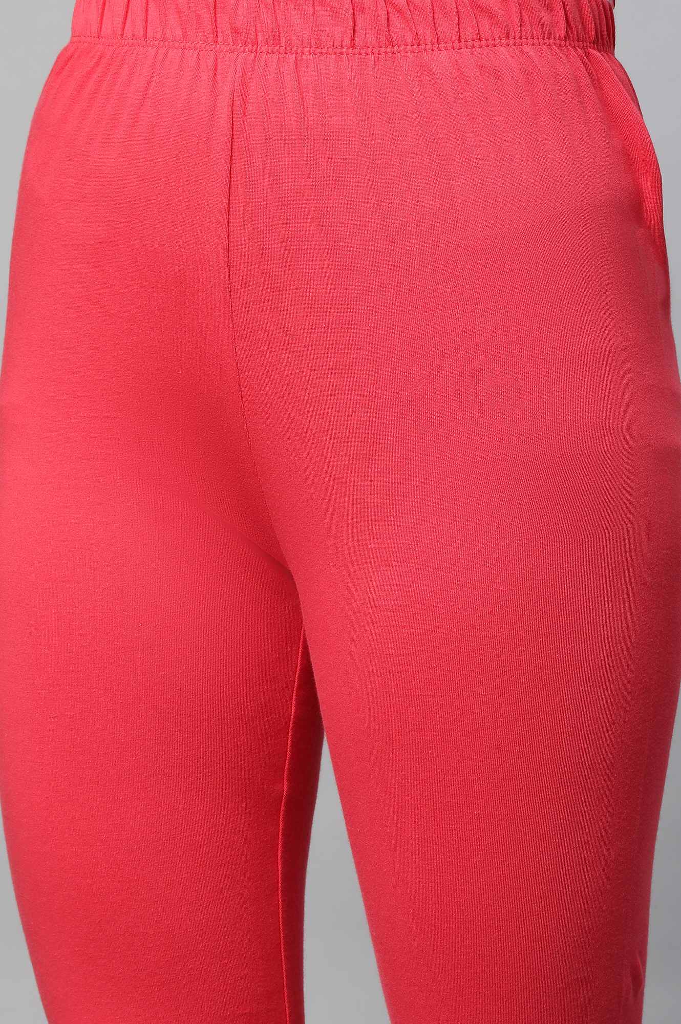 Red Solid Skinny Fit Cotton Churidar With Elasticated Waistband - Image 5