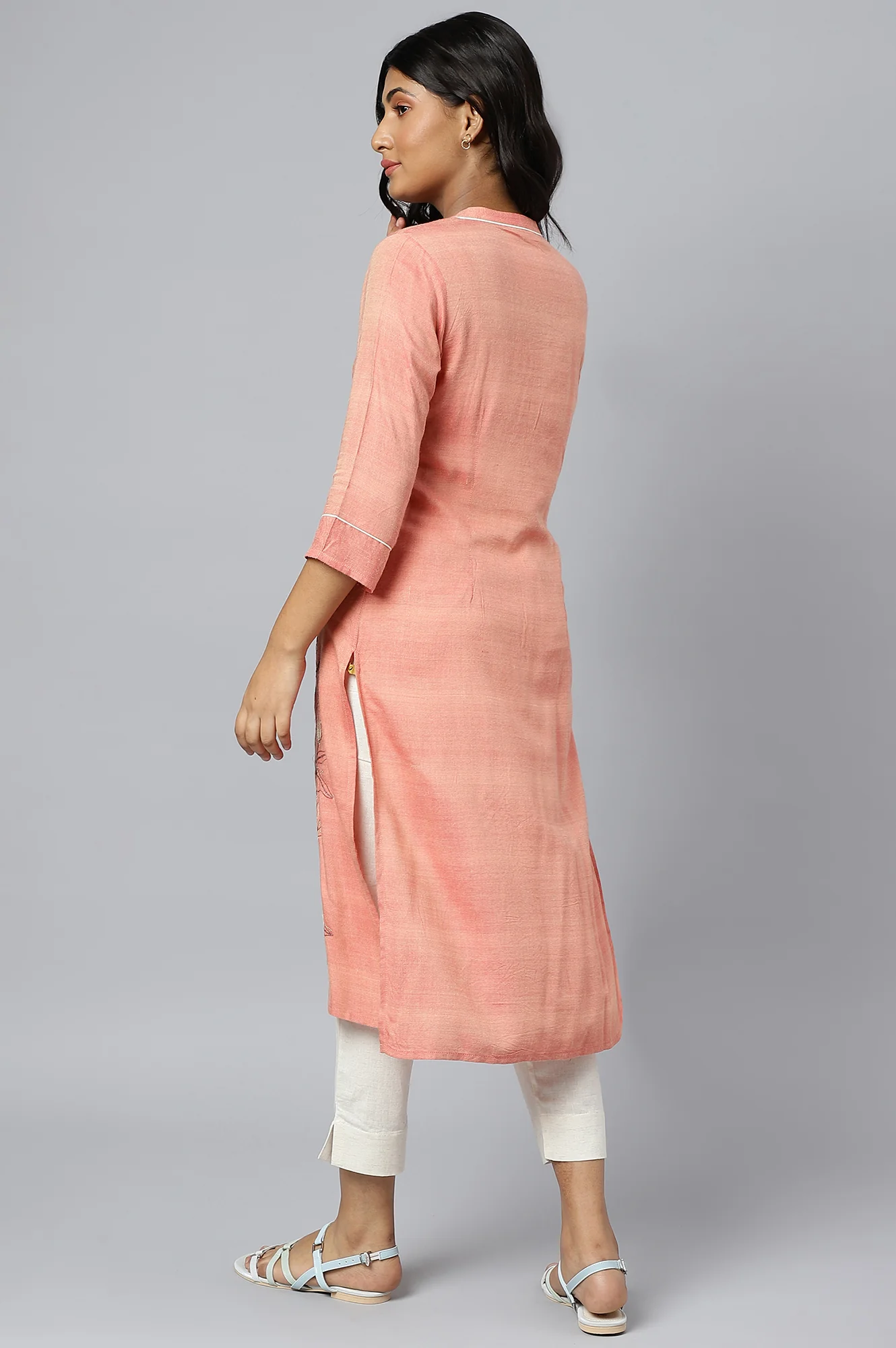 Orange Thread Embroidered Printed kurta - Image 4