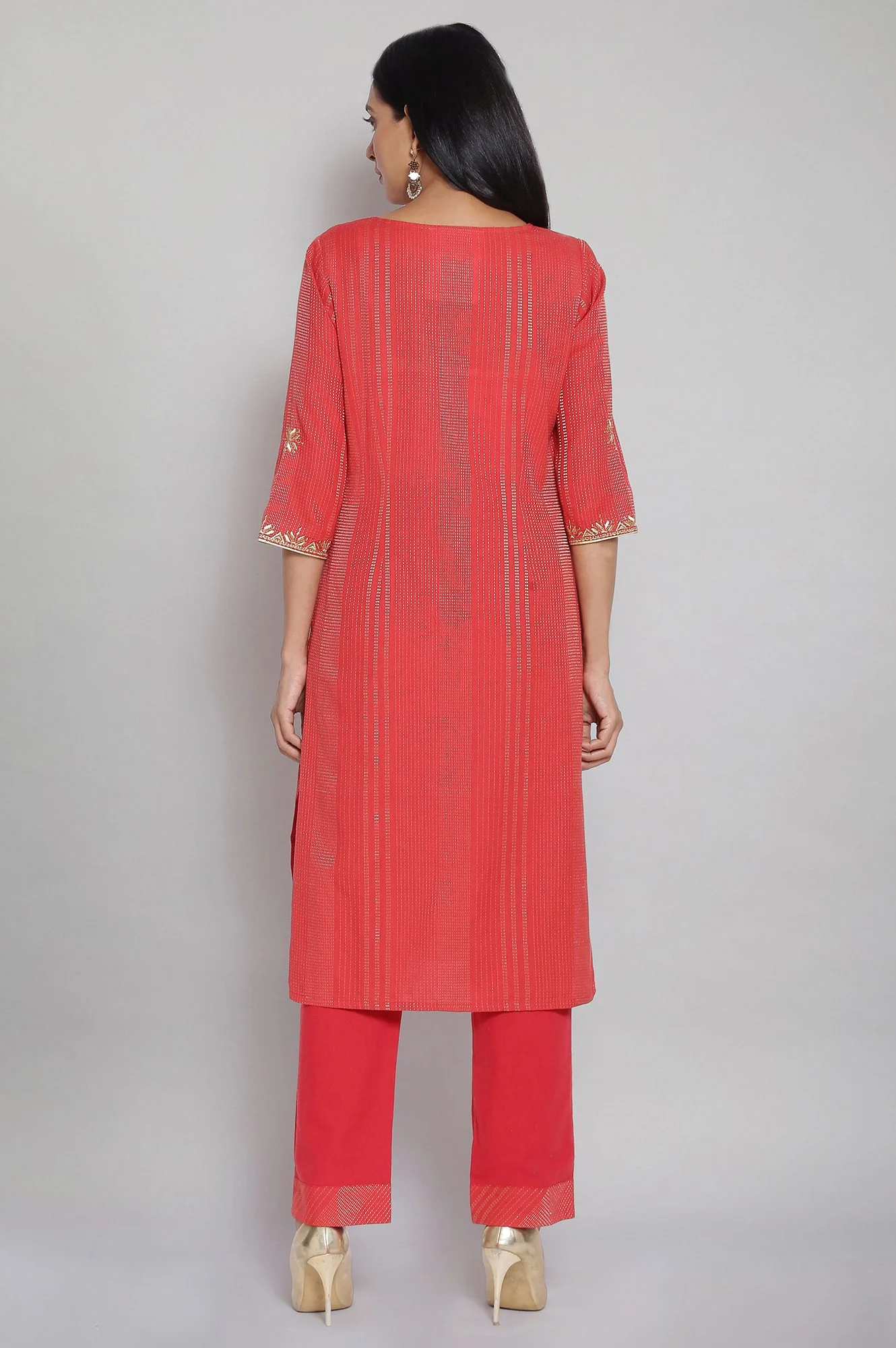 Orange Yarn-Dyed kurta Palazzo Set - Image 2