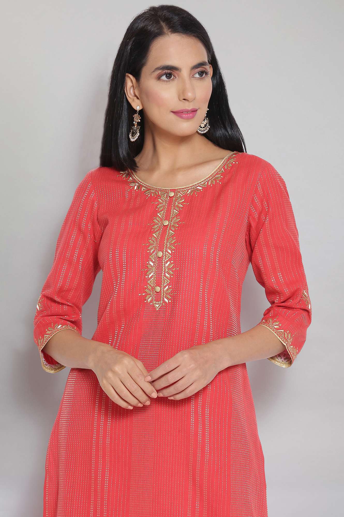 Orange Yarn-Dyed kurta Palazzo Set - Image 5