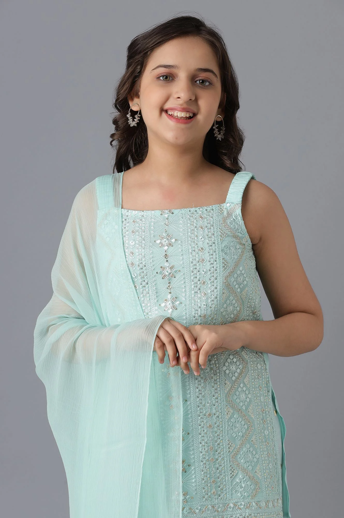 Pastel Blue kurta and Palazzo Girls Set - Image 5