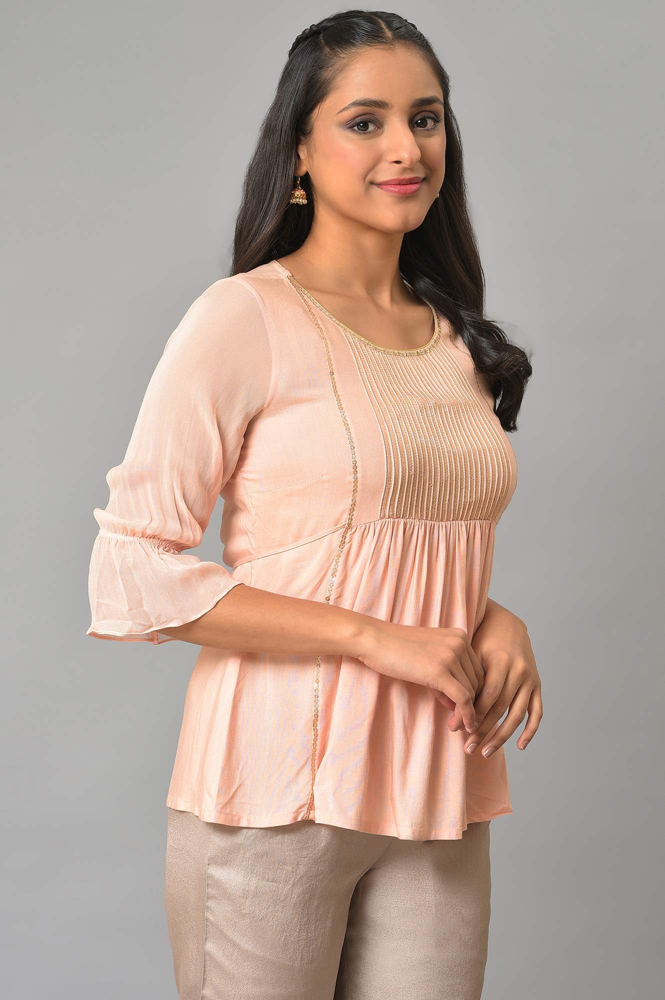 Peach A-Line Sequined kurta - Image 4