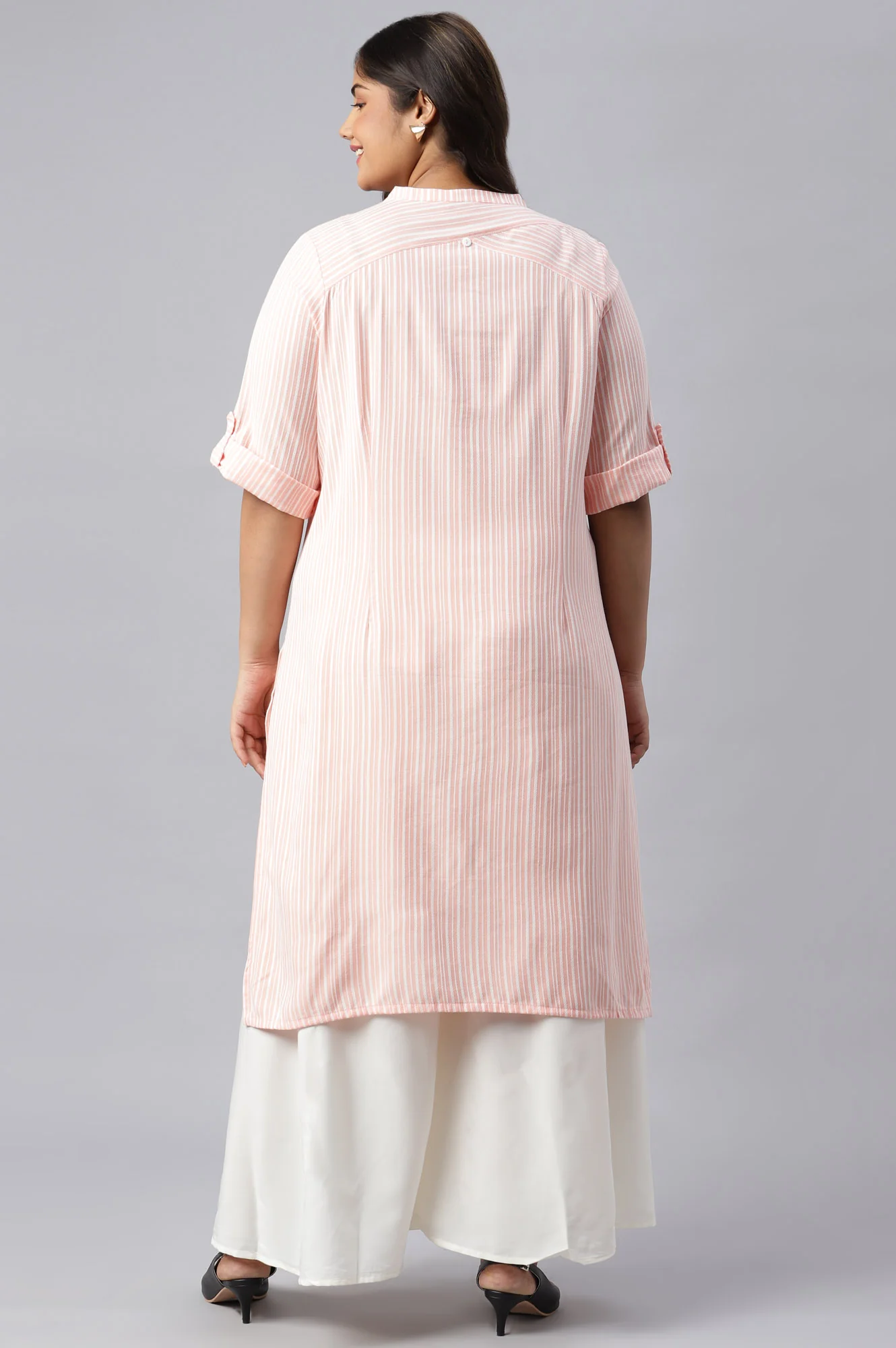 Peach Cotton Satin Plus Size kurta - Image 2