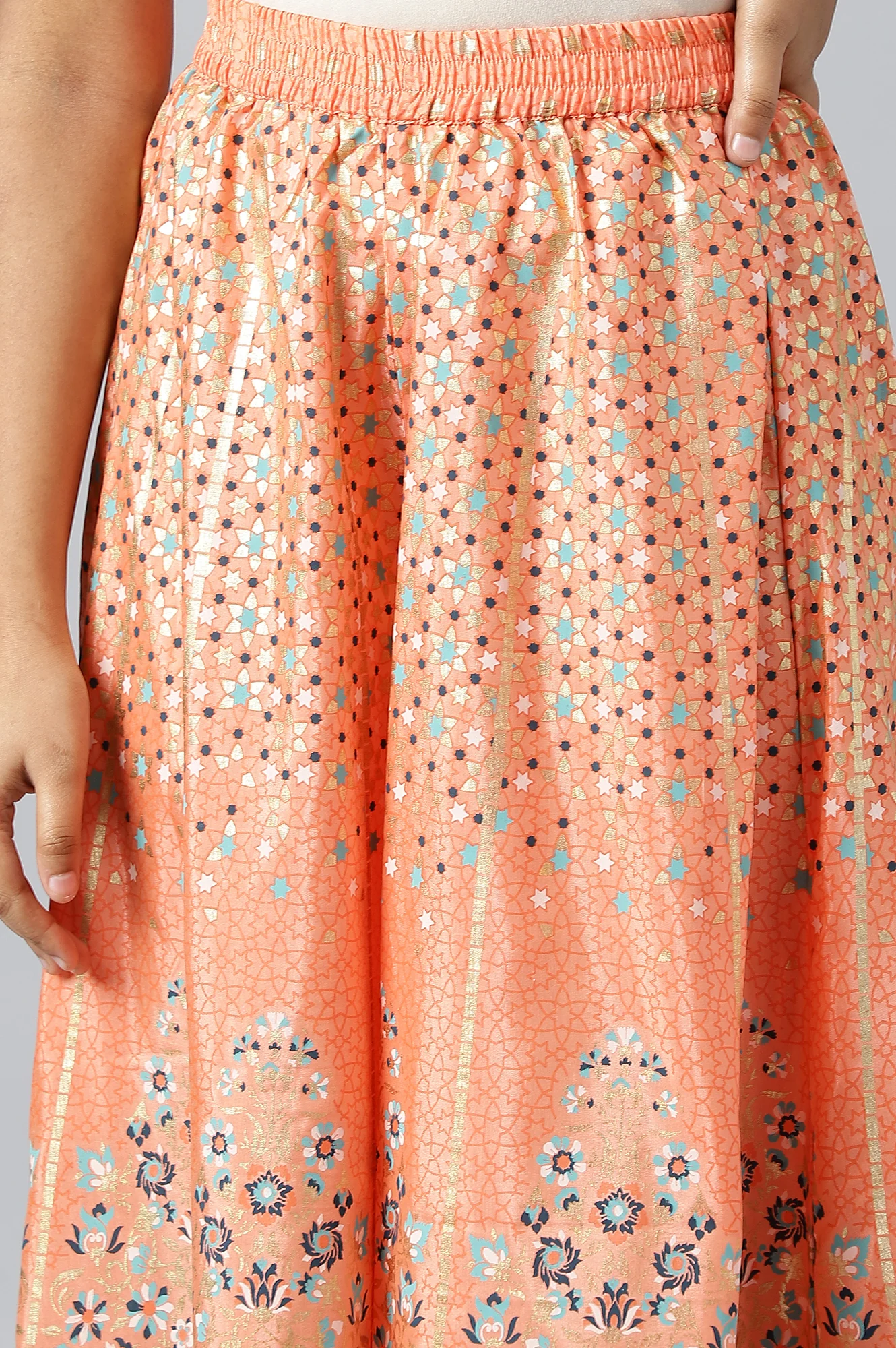 Peach Crop Top with Blue Flared Gillet and Peach Palazzo - Image 4