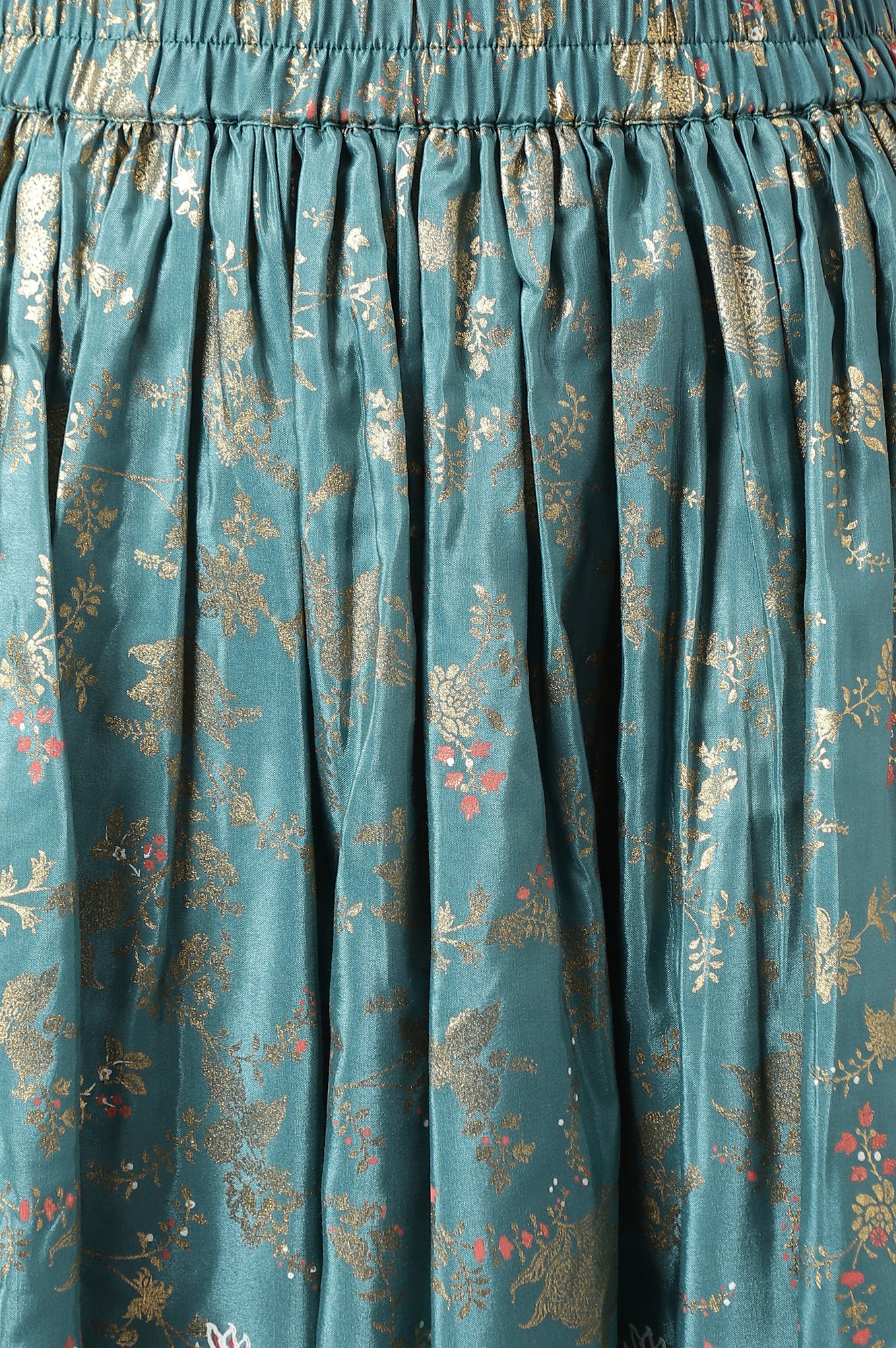 Peach Embroidered Top with Green Skirt and Dupatta - Image 3