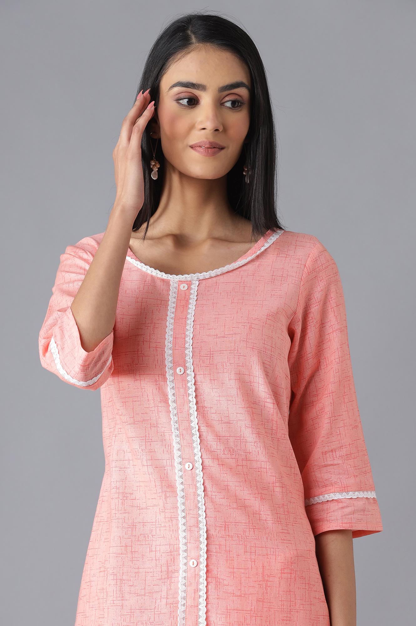 Peach Ethnic kurta with Culottes - Image 5