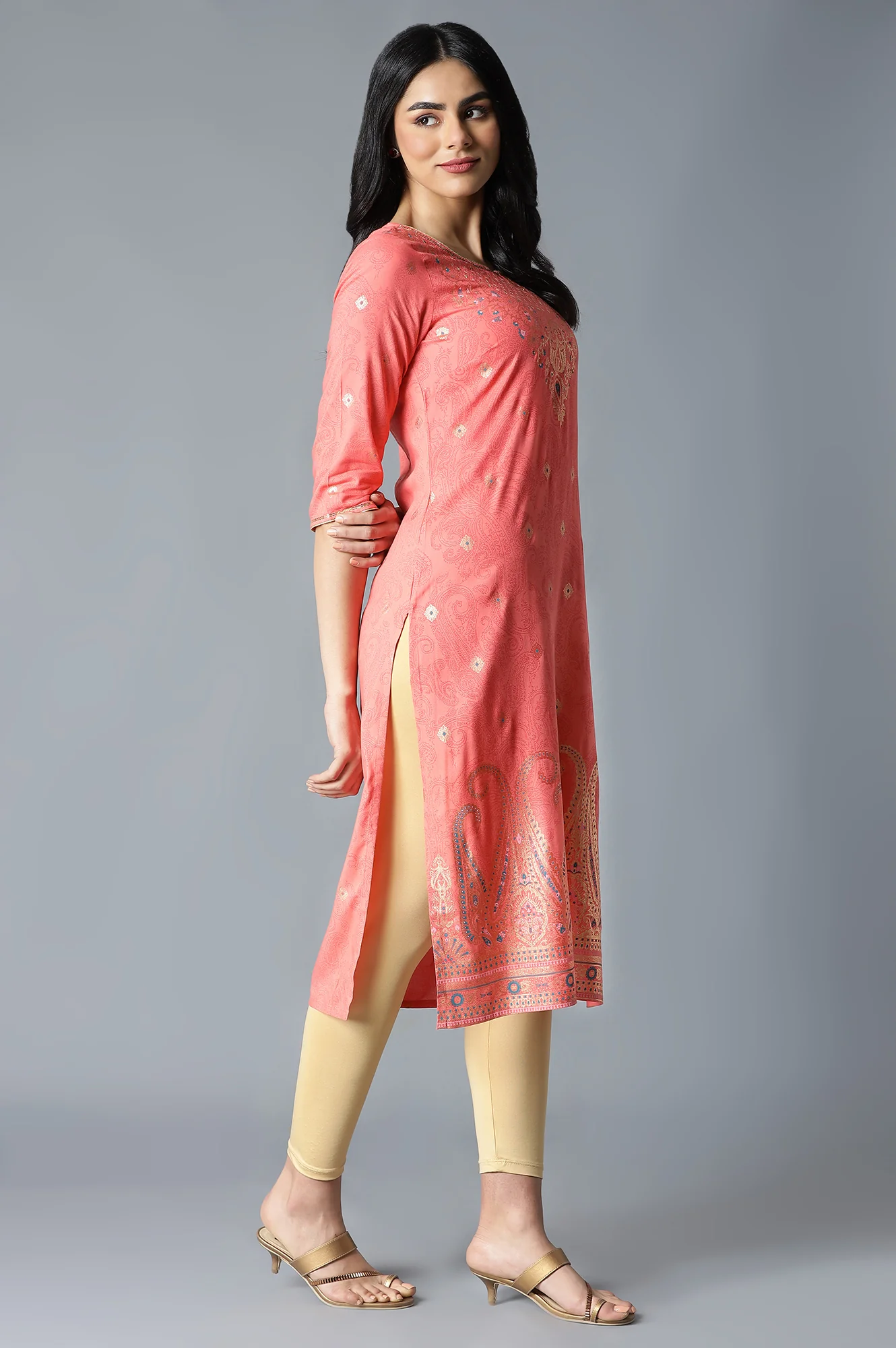 Peach Festive Ethnic kurta - Image 4