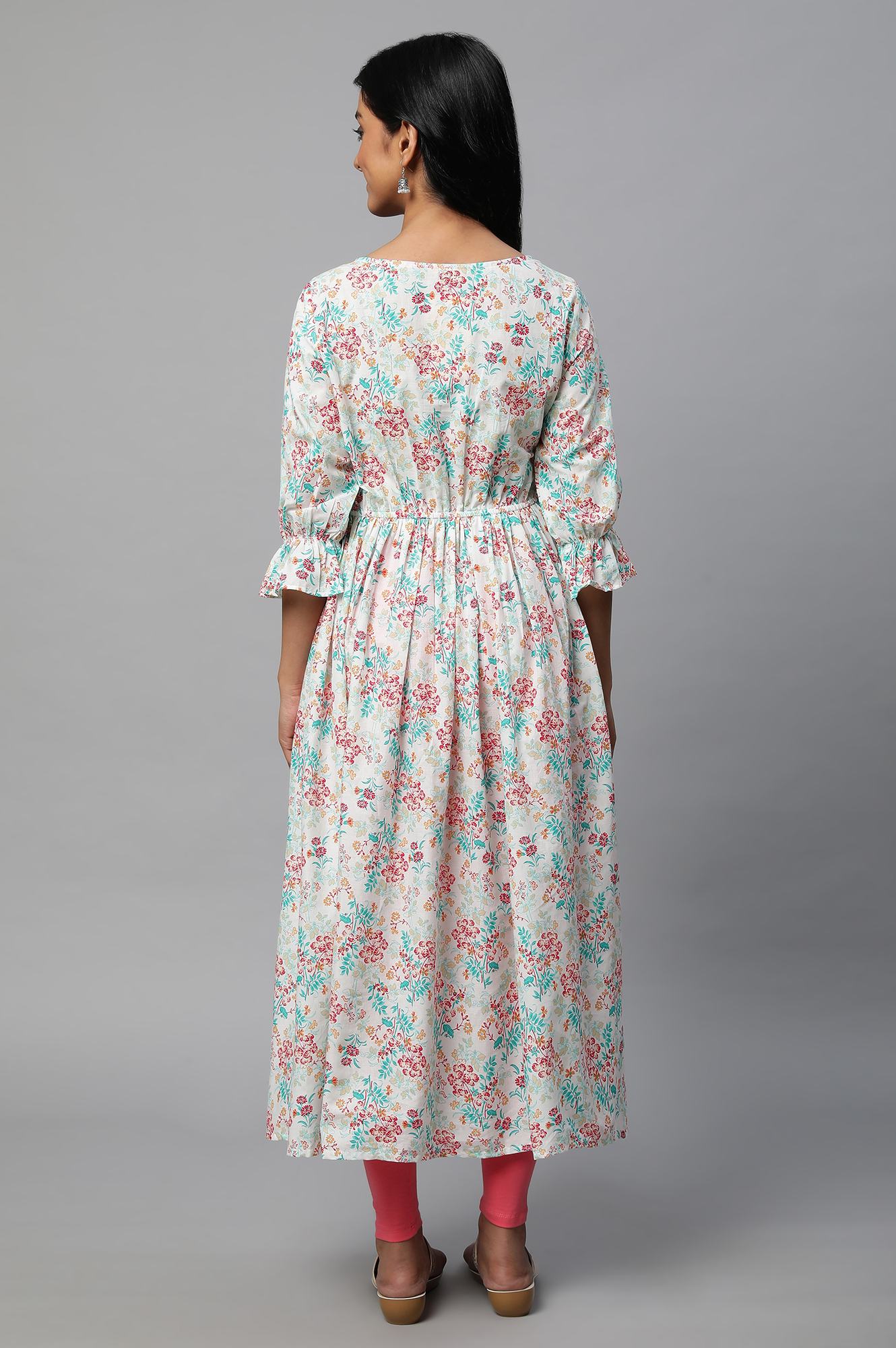 Peach Floral Printed A Line kurta - Image 2