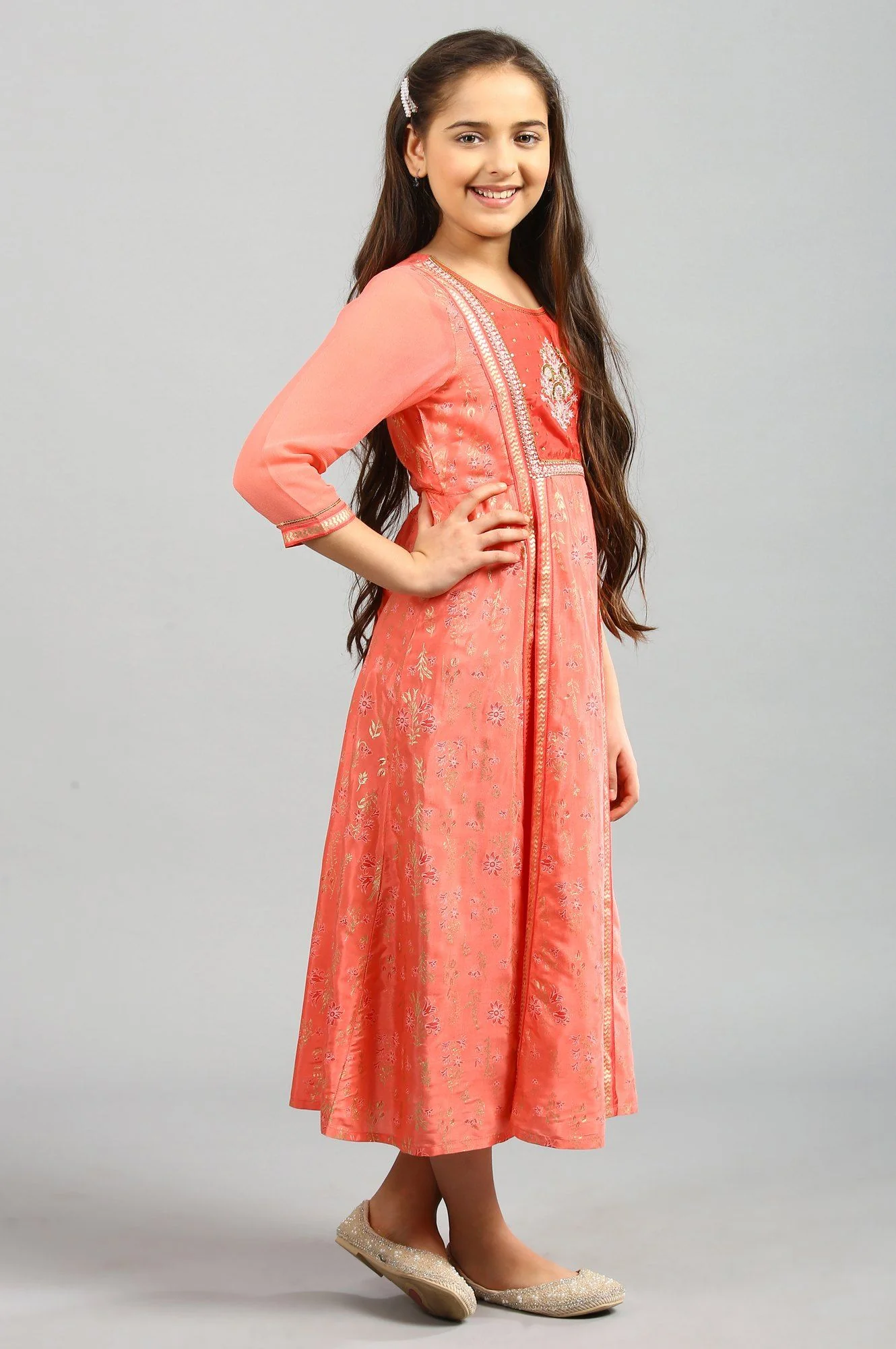 Peach Heavy Festive Dress - Image 4