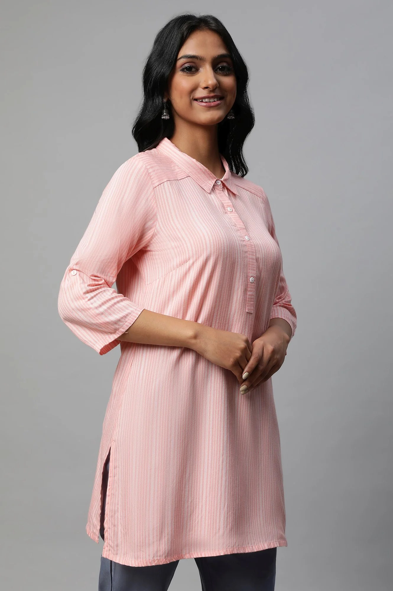 Peach Printed kurta Set - Image 4