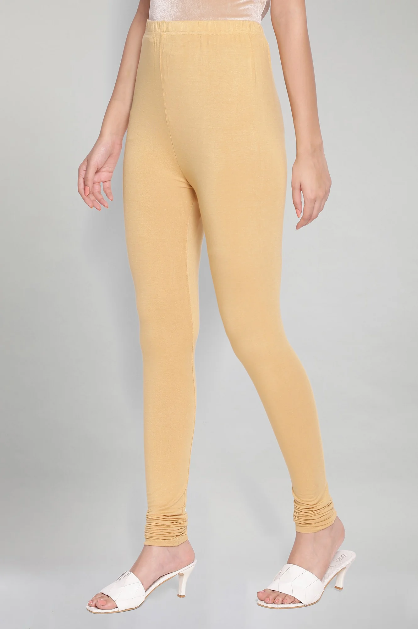 Gold Solid Knitted Women Churidar - Image 3