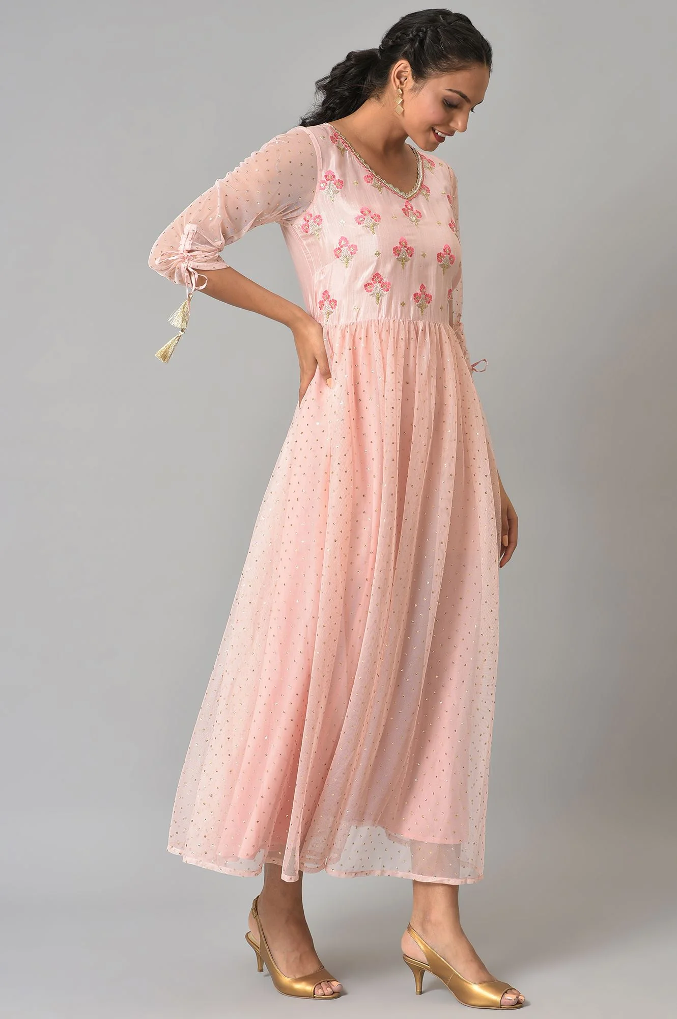 Pink A-line Glitter Print Dress - Image 4