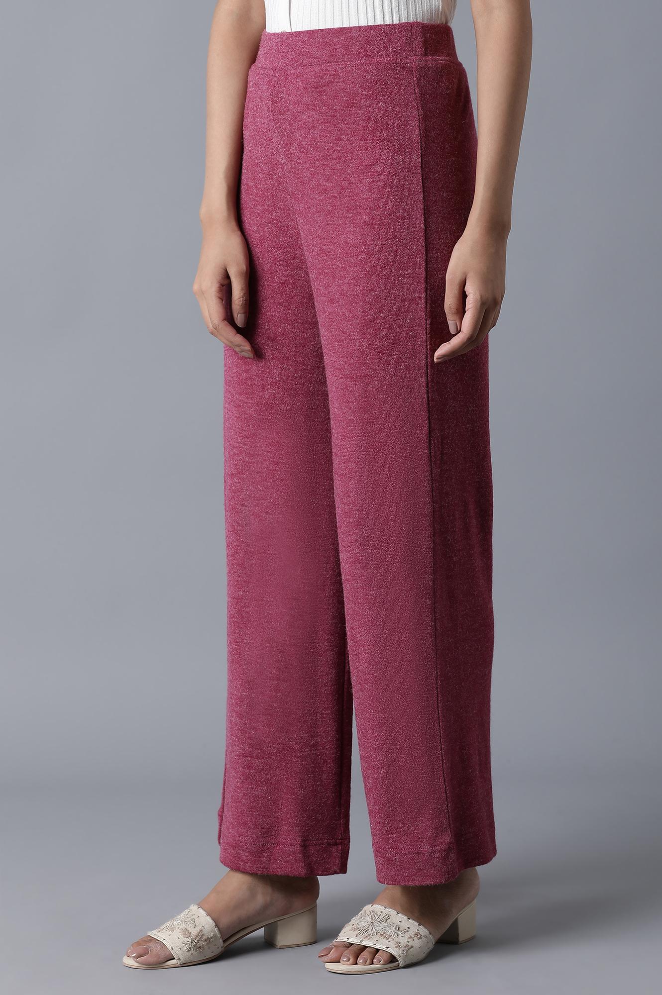 Pink Solid Straight Fit Palazzo With Elasticated Waist - Image 4