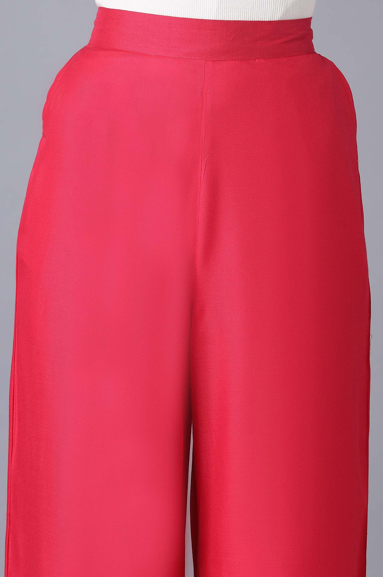 Pink Solid Straight Fit Tencel Palazzo With Elasticated Waistband - Image 6
