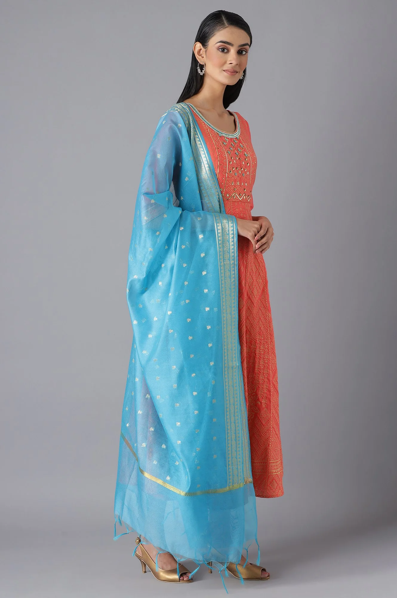 Pink Bead Work Dress and Dupatta Set - Image 4