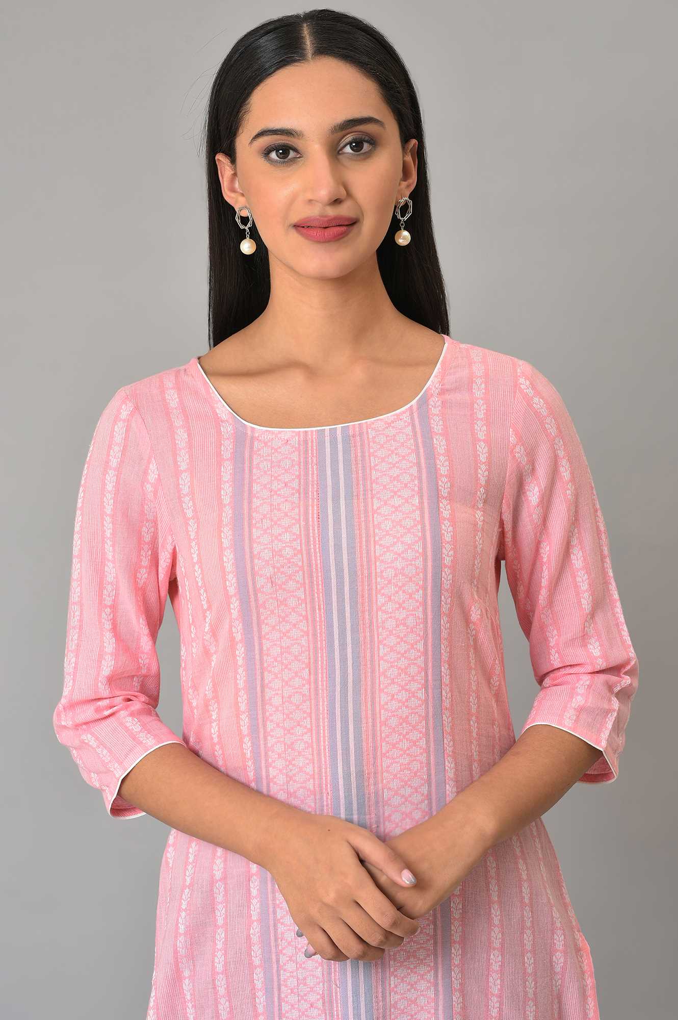 Pink Cotton Dobby Printed kurta - Image 5