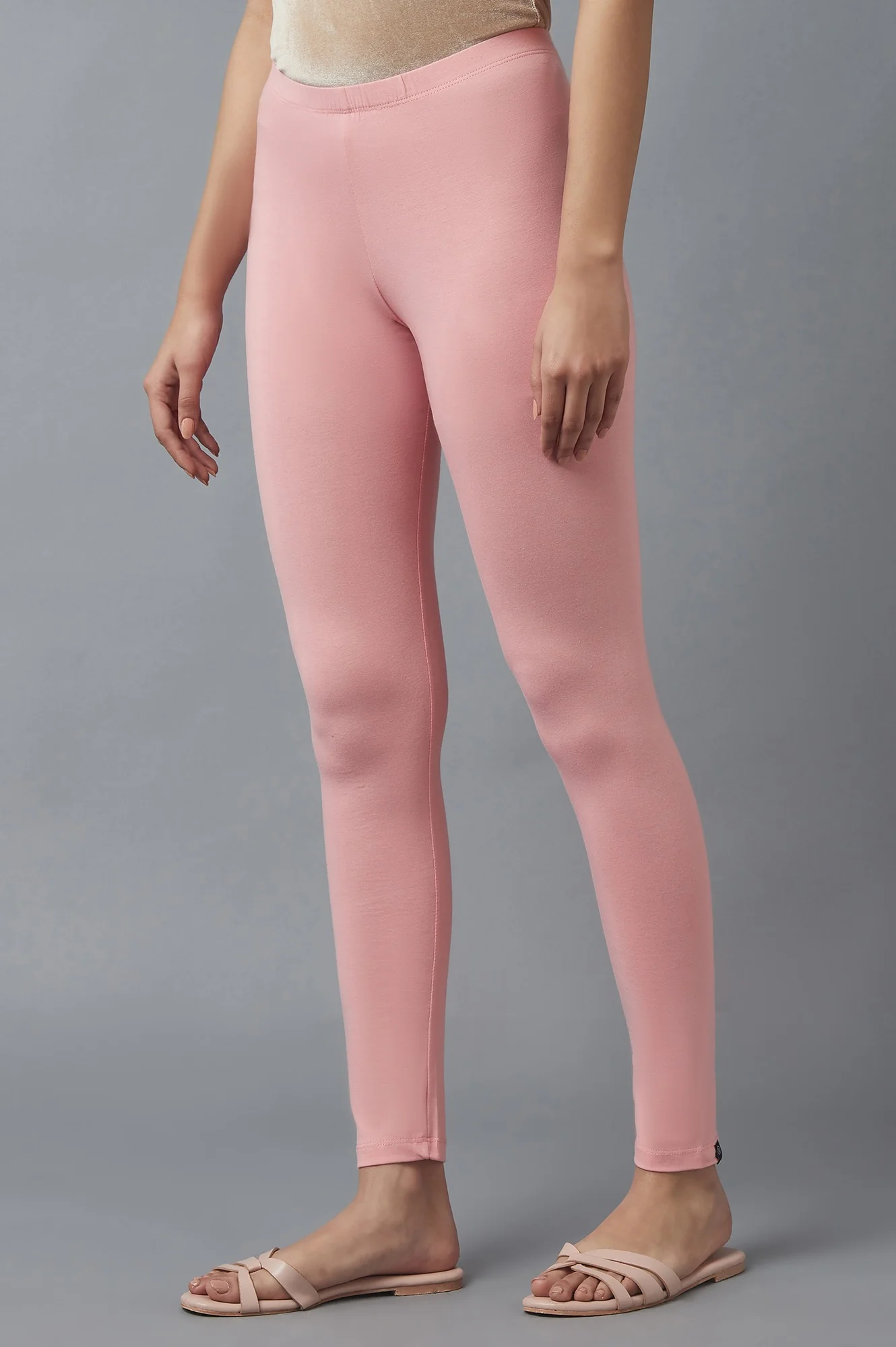 Pink Solid Skinny Fit Cotton Tights With Elasticated Waist - Image 3