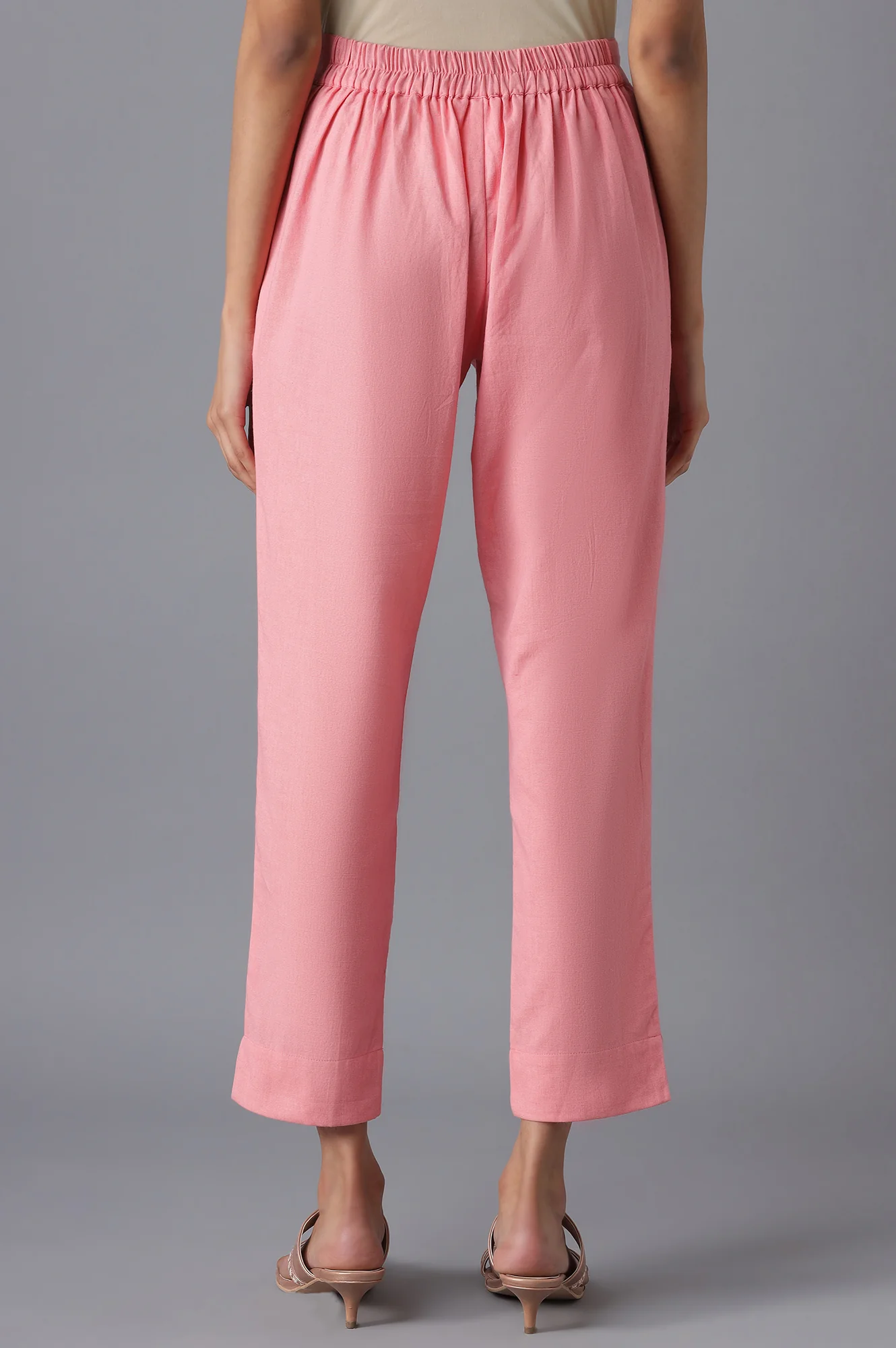 Pink Cotton Solid Trousers - Image 2