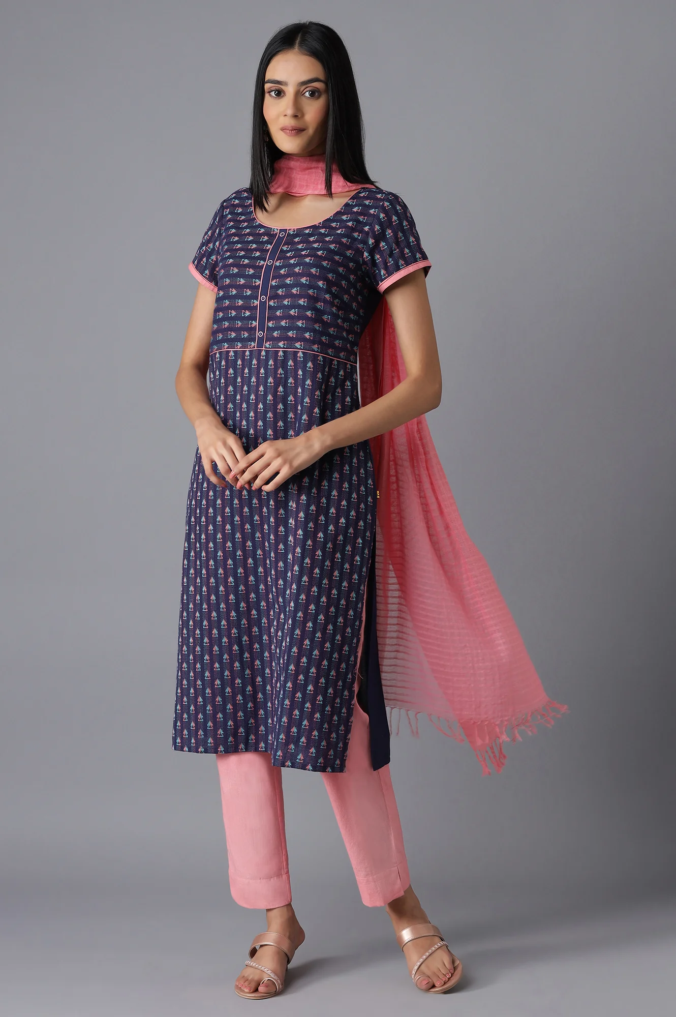 Pink Cotton Solid Trousers - Image 5