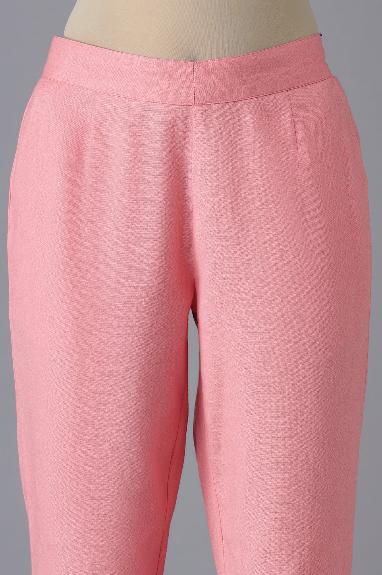 Pink Cotton Solid Trousers - Image 6
