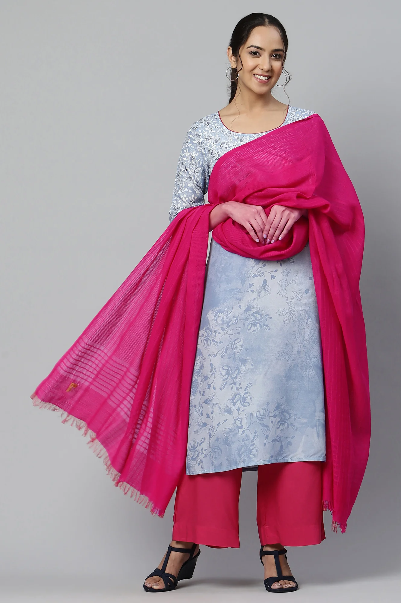 Pink Cotton Viscose Dupatta - Image 3