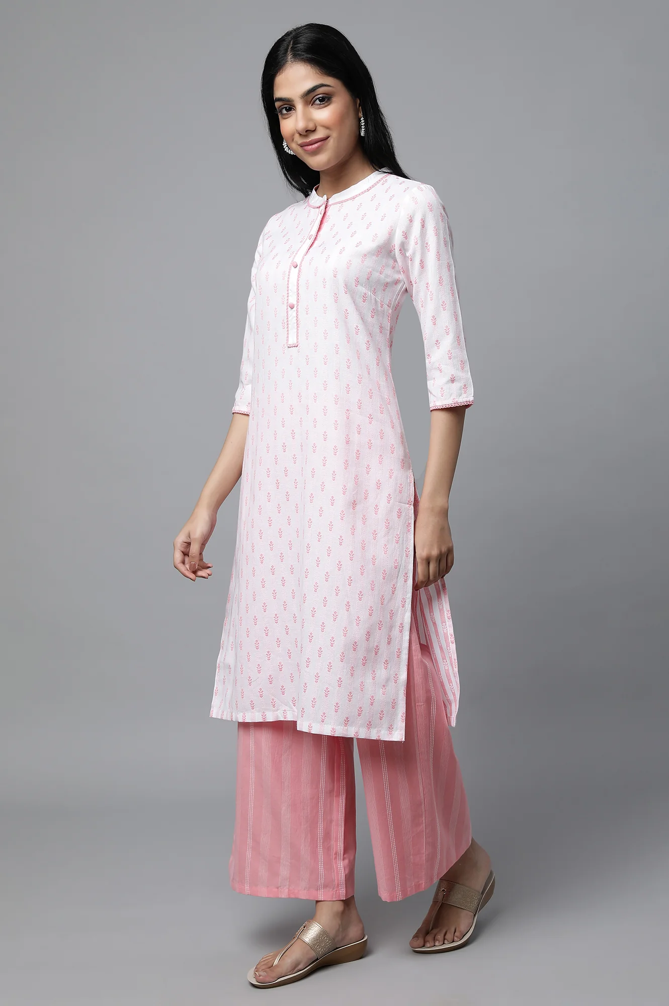 Pink Dobby kurta with Palazzo Set - Image 3