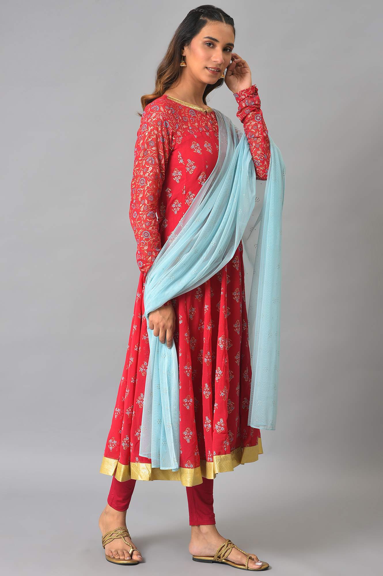 Pink Embellished Dress With Tights And Dupatta - Image 4