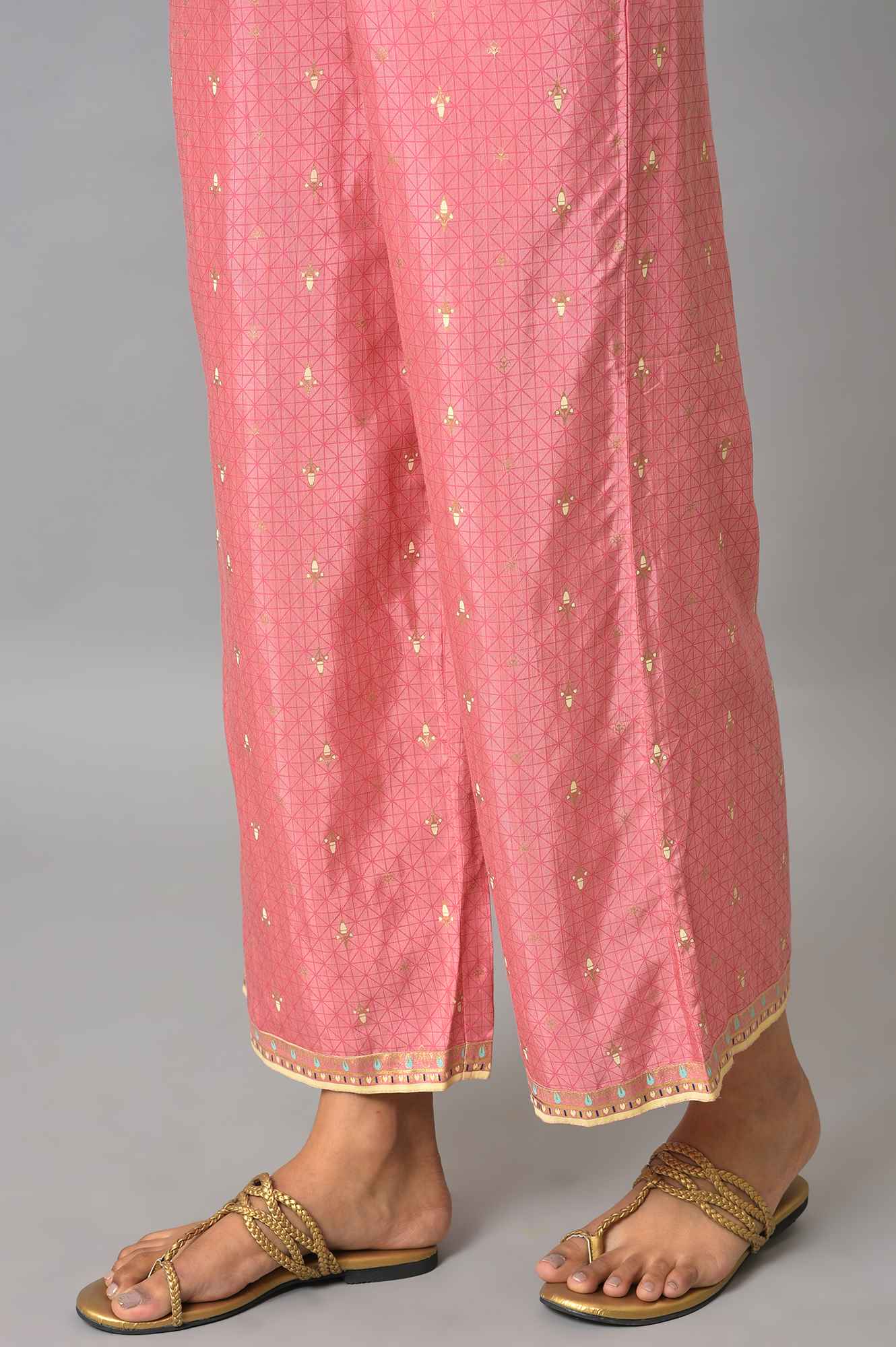 Pink Festive kurta With Narrow Palaza And Yellow Dupatta - Image 8