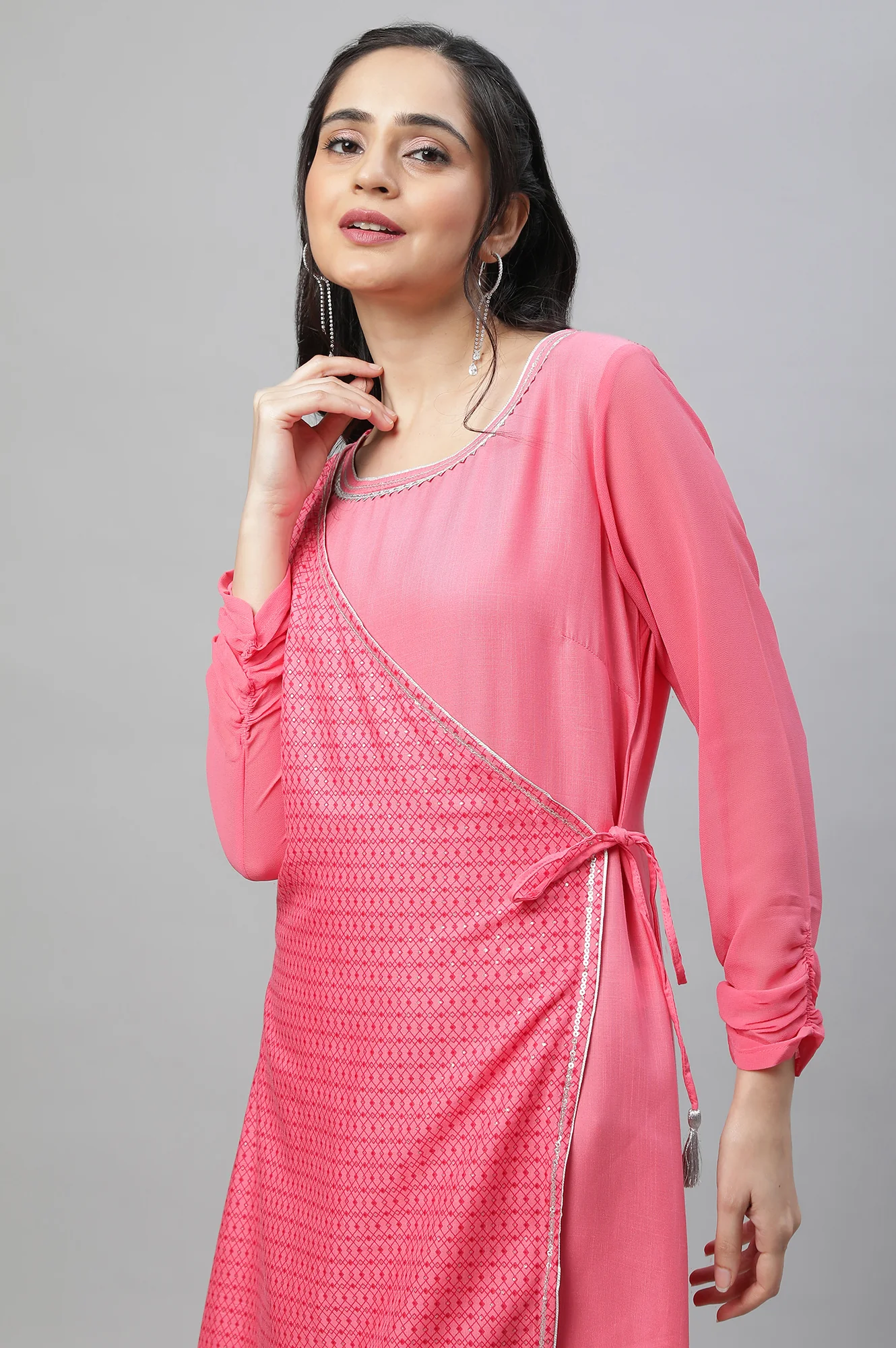 Pink Festive Mock Angrakha Kurta - Image 6