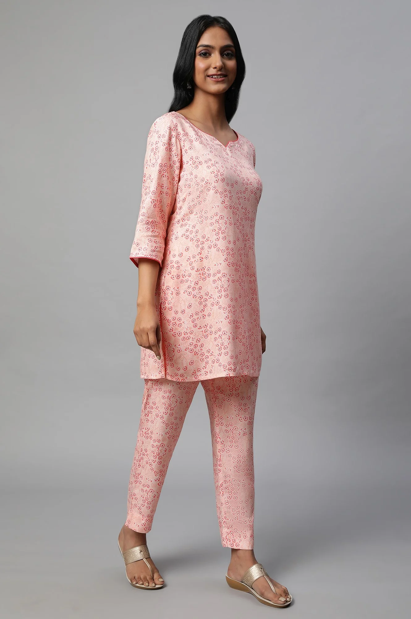 Pink Floral Print Casual Summer kurta - Image 5