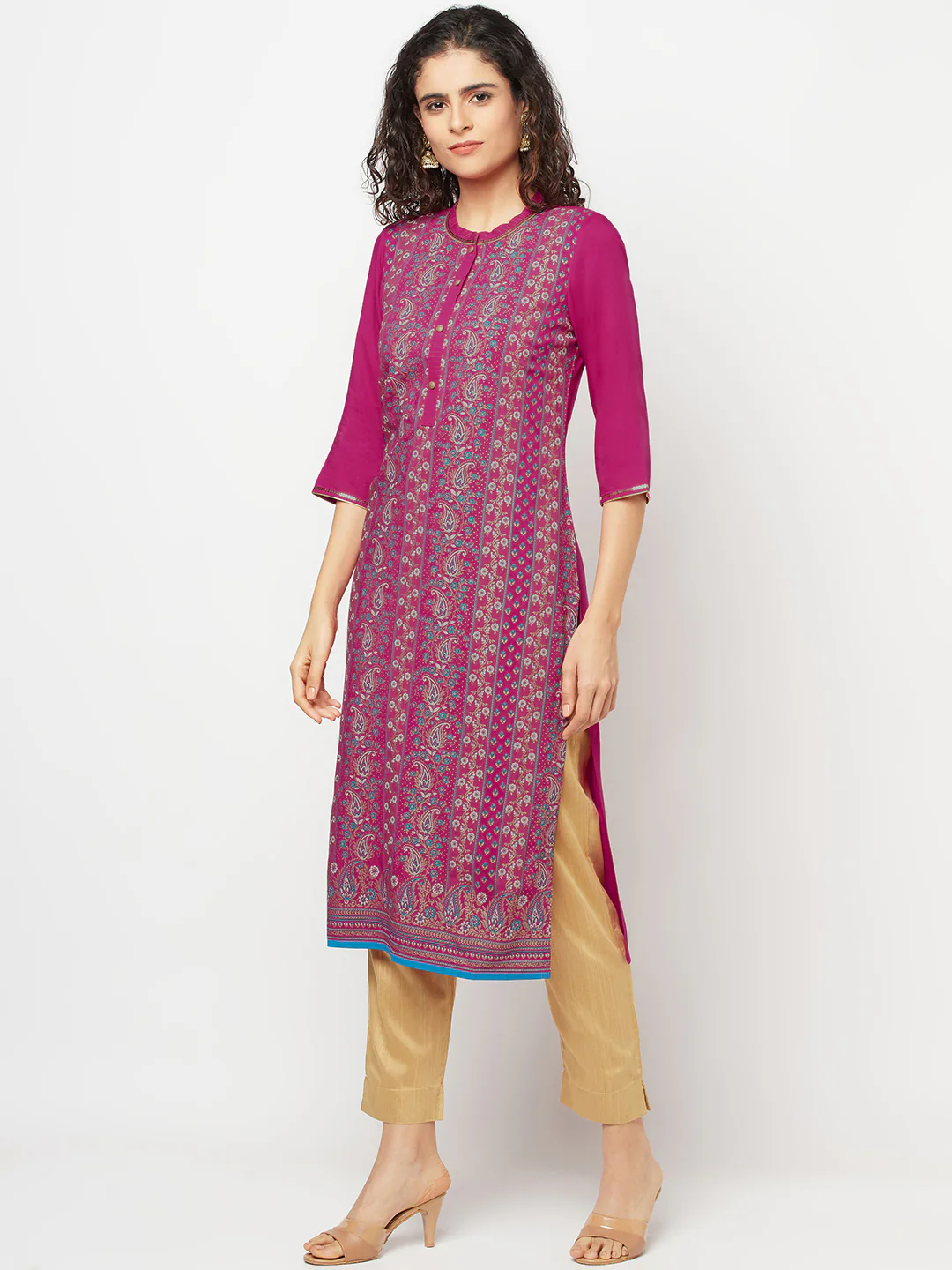 Pink Floral Print kurta & Trousers Set - Image 3