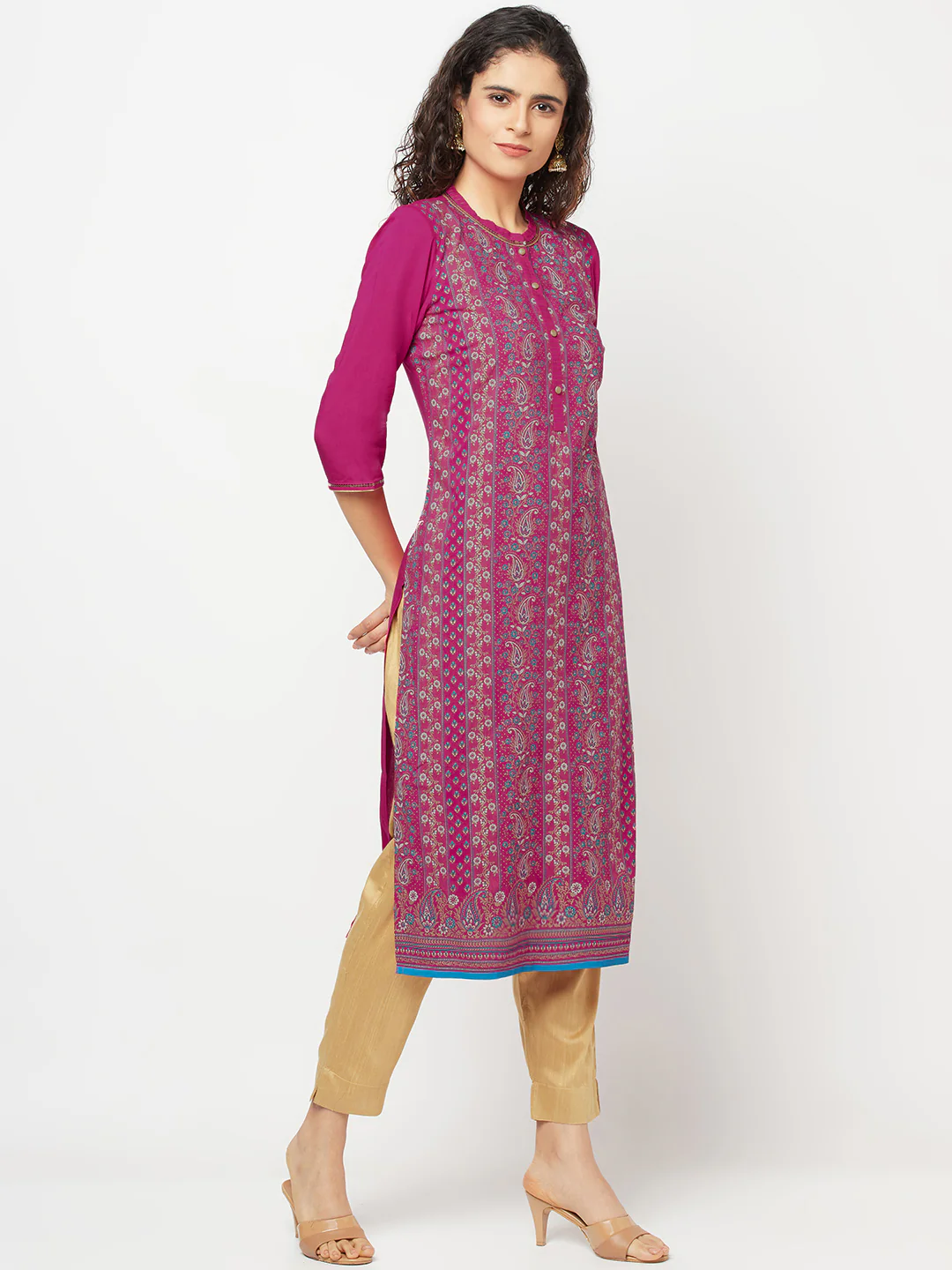 Pink Floral Print kurta & Trousers Set - Image 4