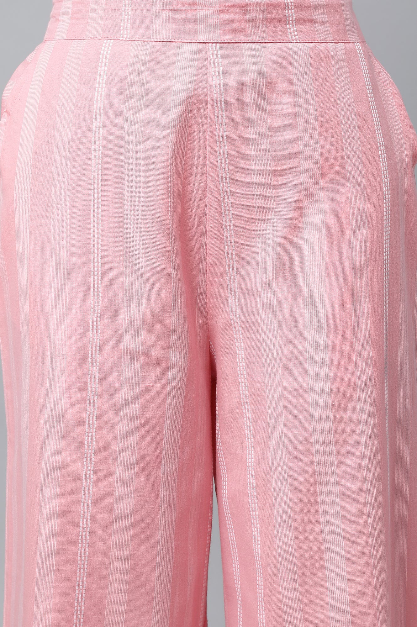 Pink Floral Print Plus Size kurta In Band Collar - Image 9