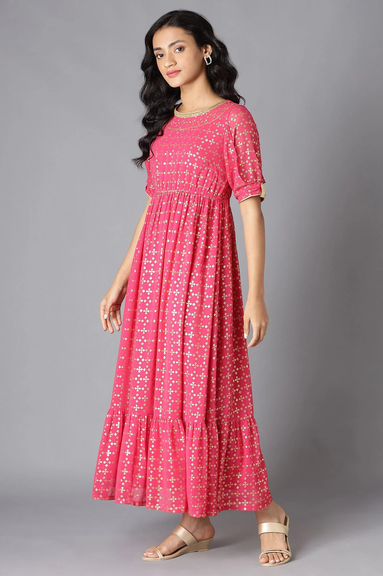 Pink Floral Printed Dress - Image 3