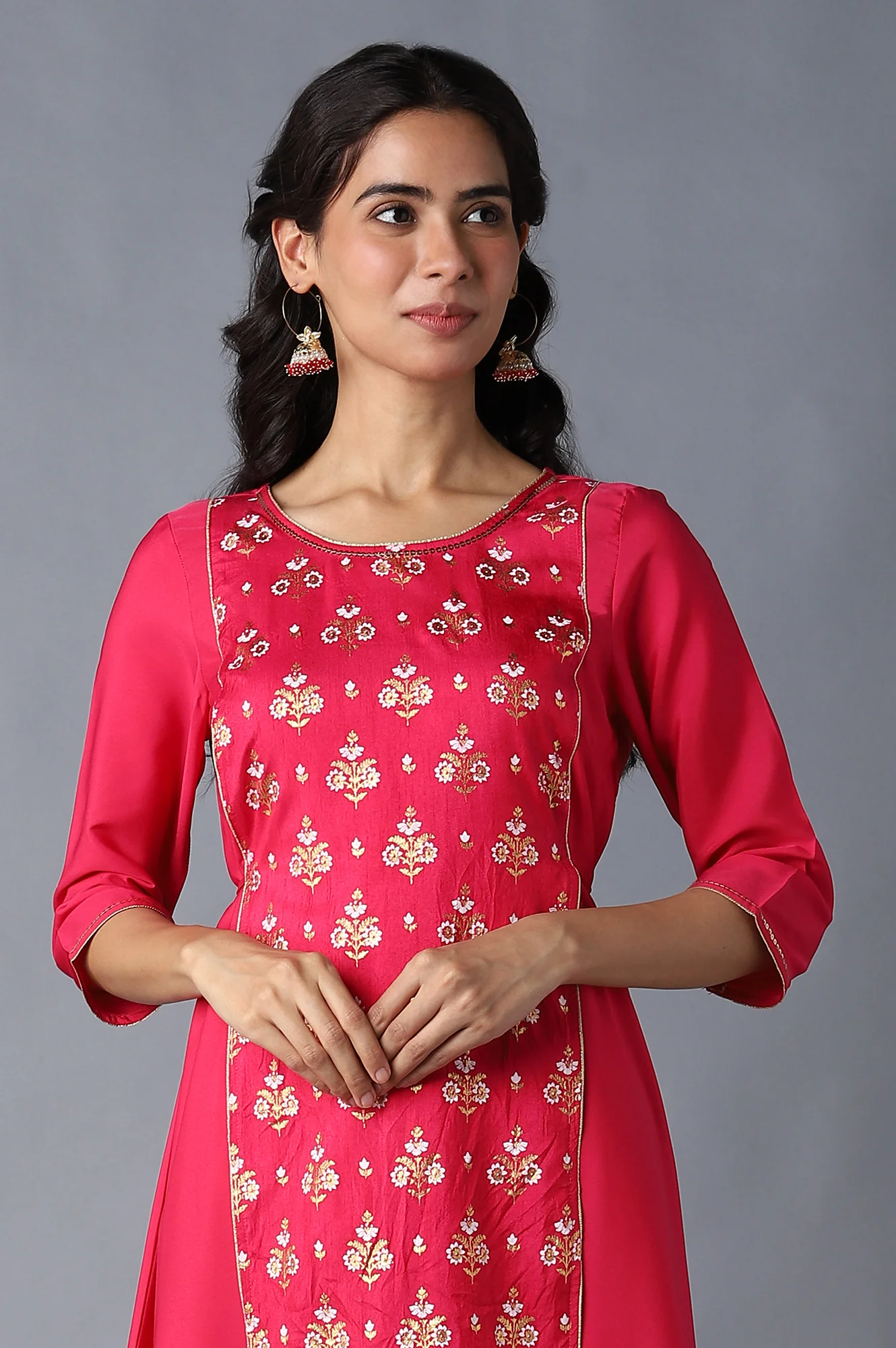 Pink Floral Printed kurta - Image 5