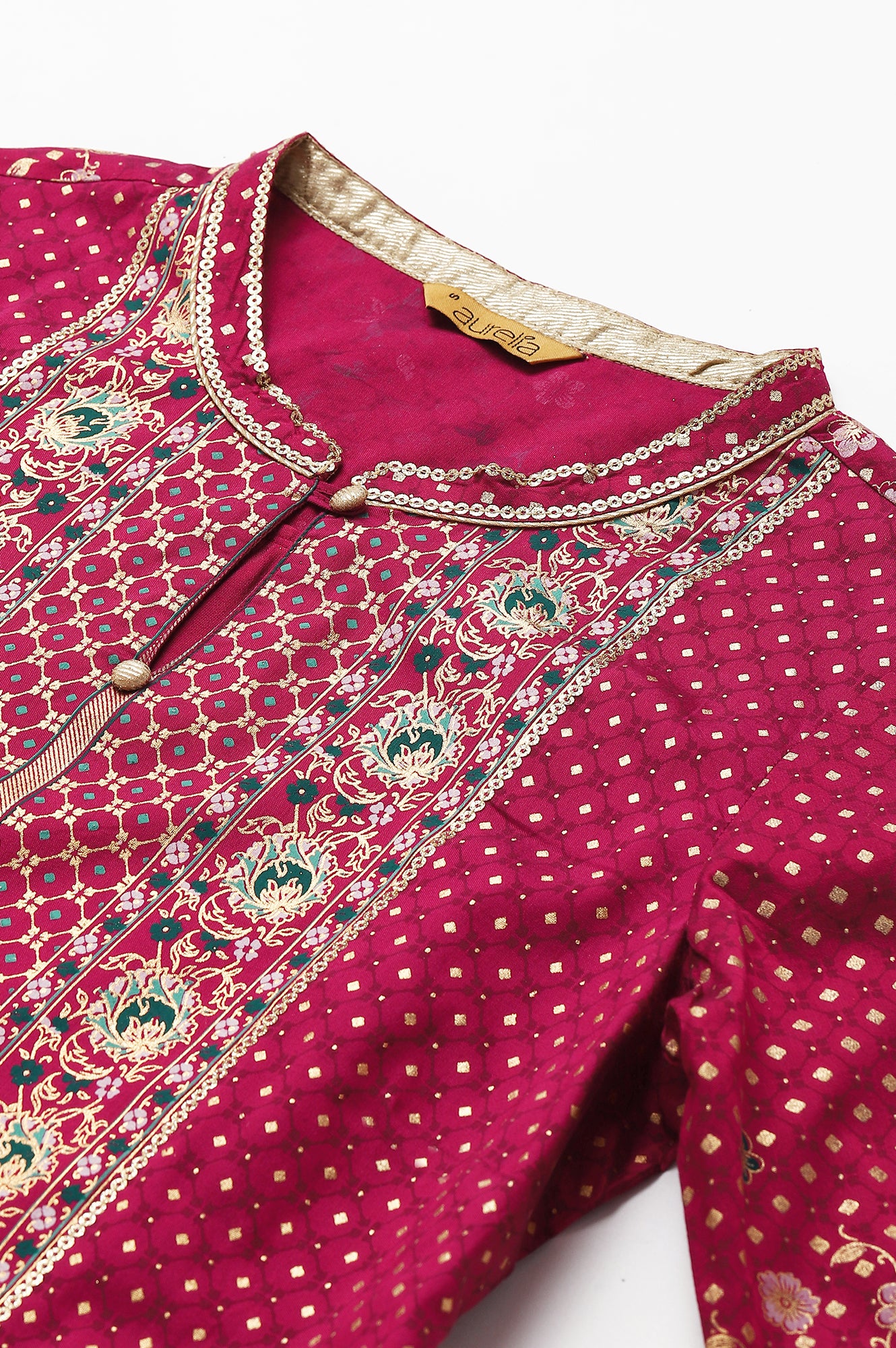 Pink Floral Printed Sequined Ethnic kurta - Image 2