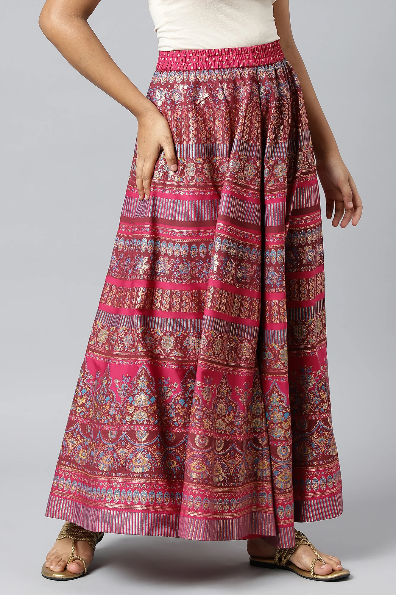 Pink Foil Print Circular Skirt - Image 5
