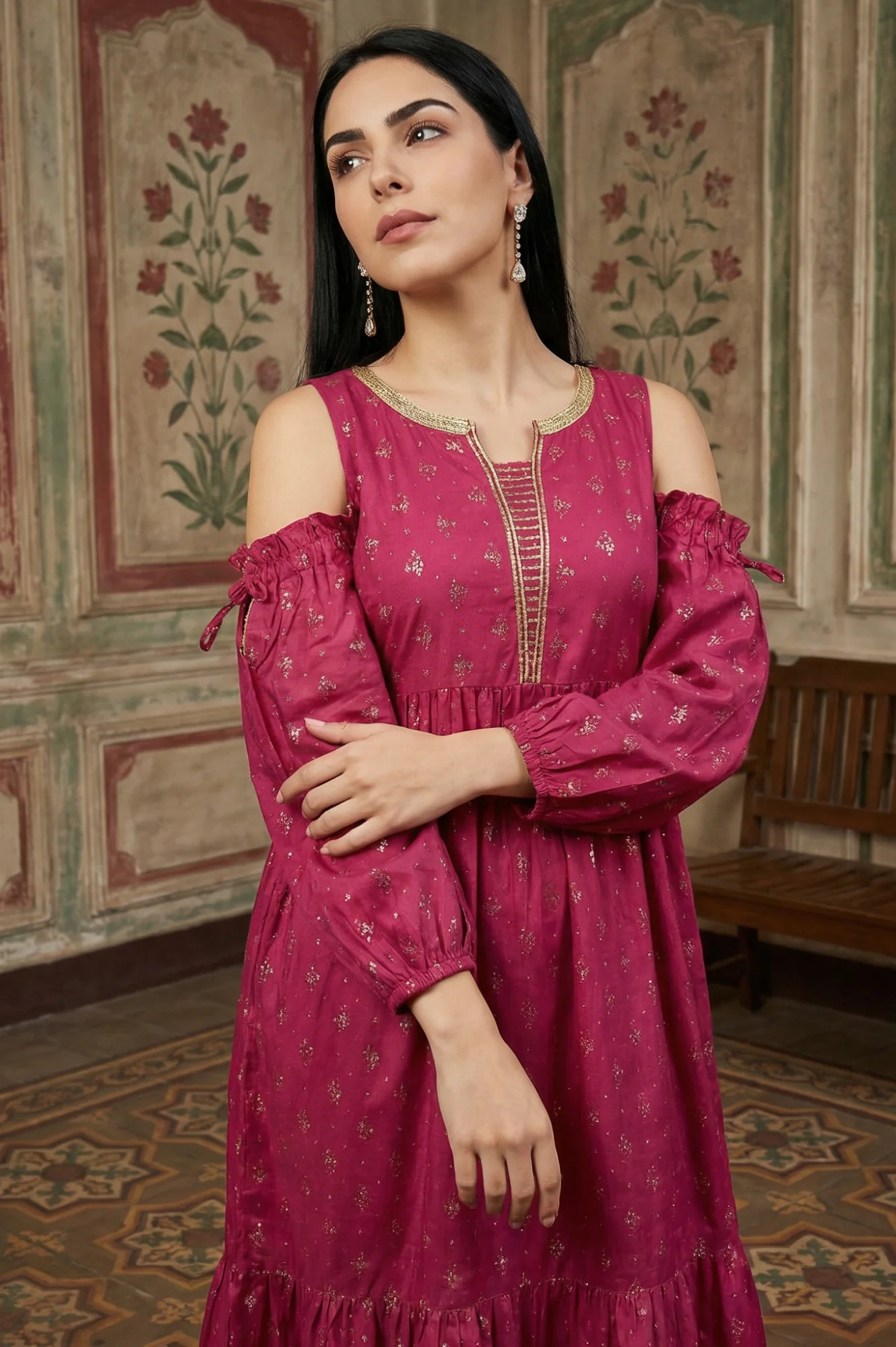 Pink Foil Printed Sequined kurta - Image 3
