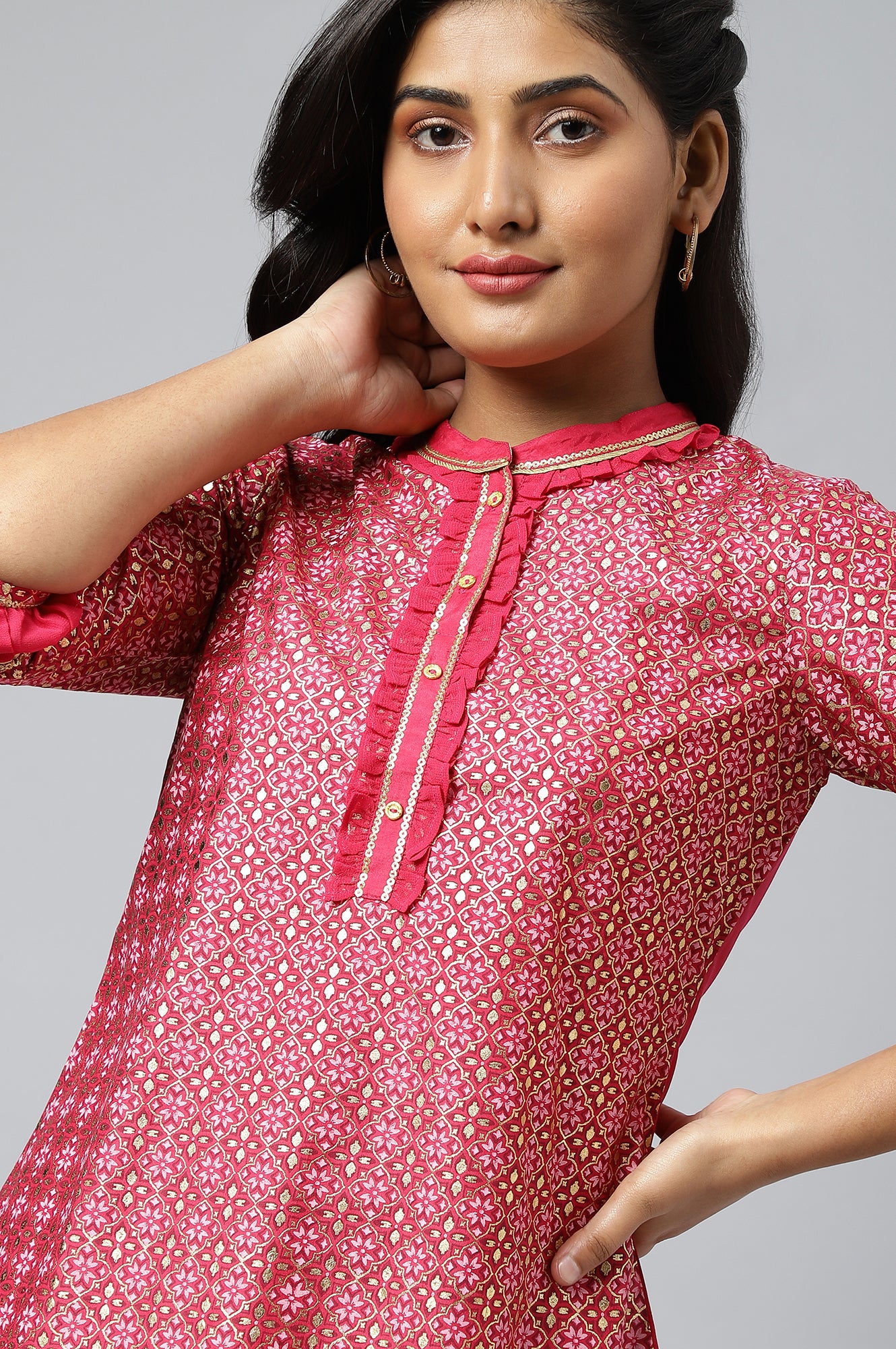 Pink Georgette Short Plus Size kurta - Image 9