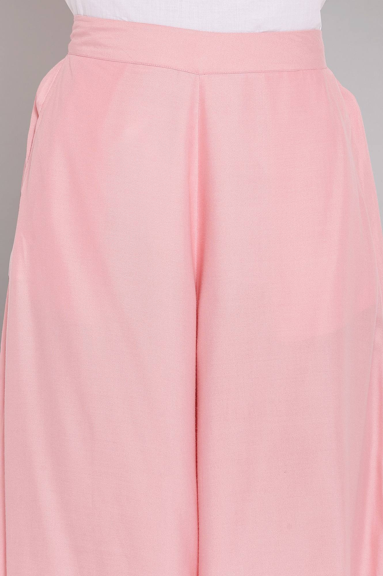 Pink Solid Flared Cotton Culottes With Elasticated Waist - Image 6