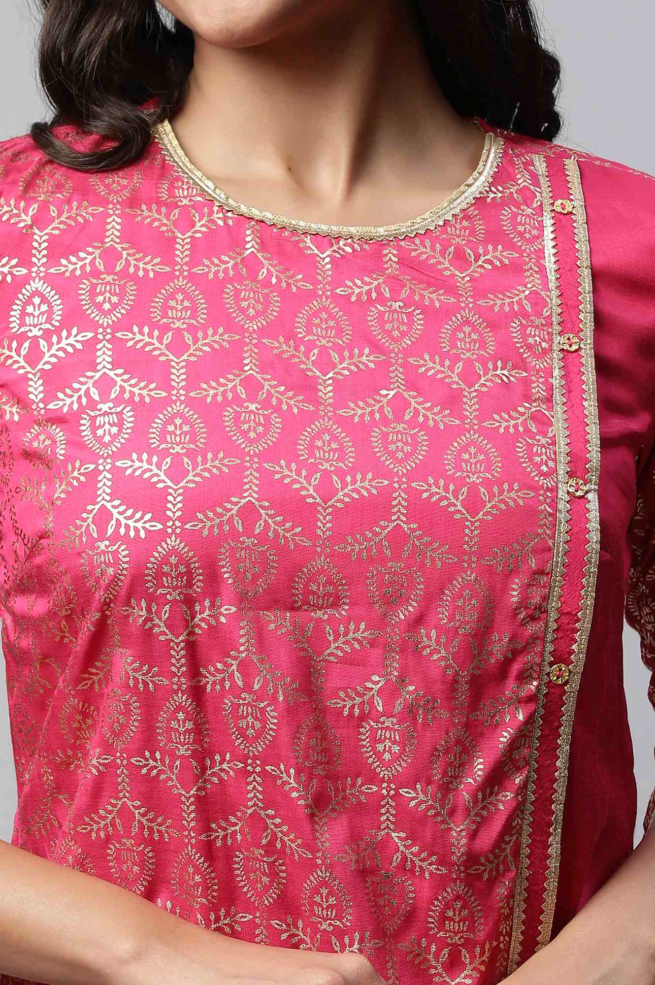Pink Mock Overlap Straight kurta - Image 7